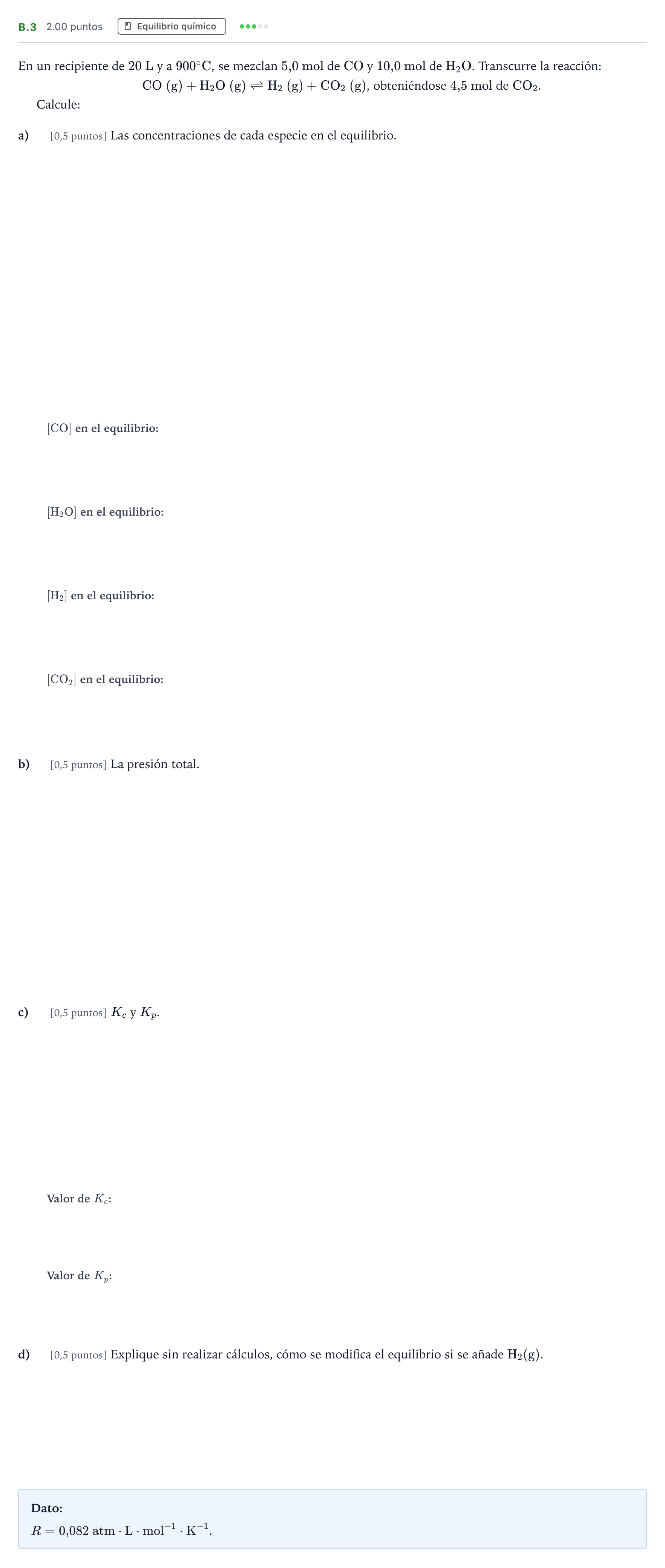 Enunciado: Ejercicio B.3 · Química PAU Madrid Modelo 2022