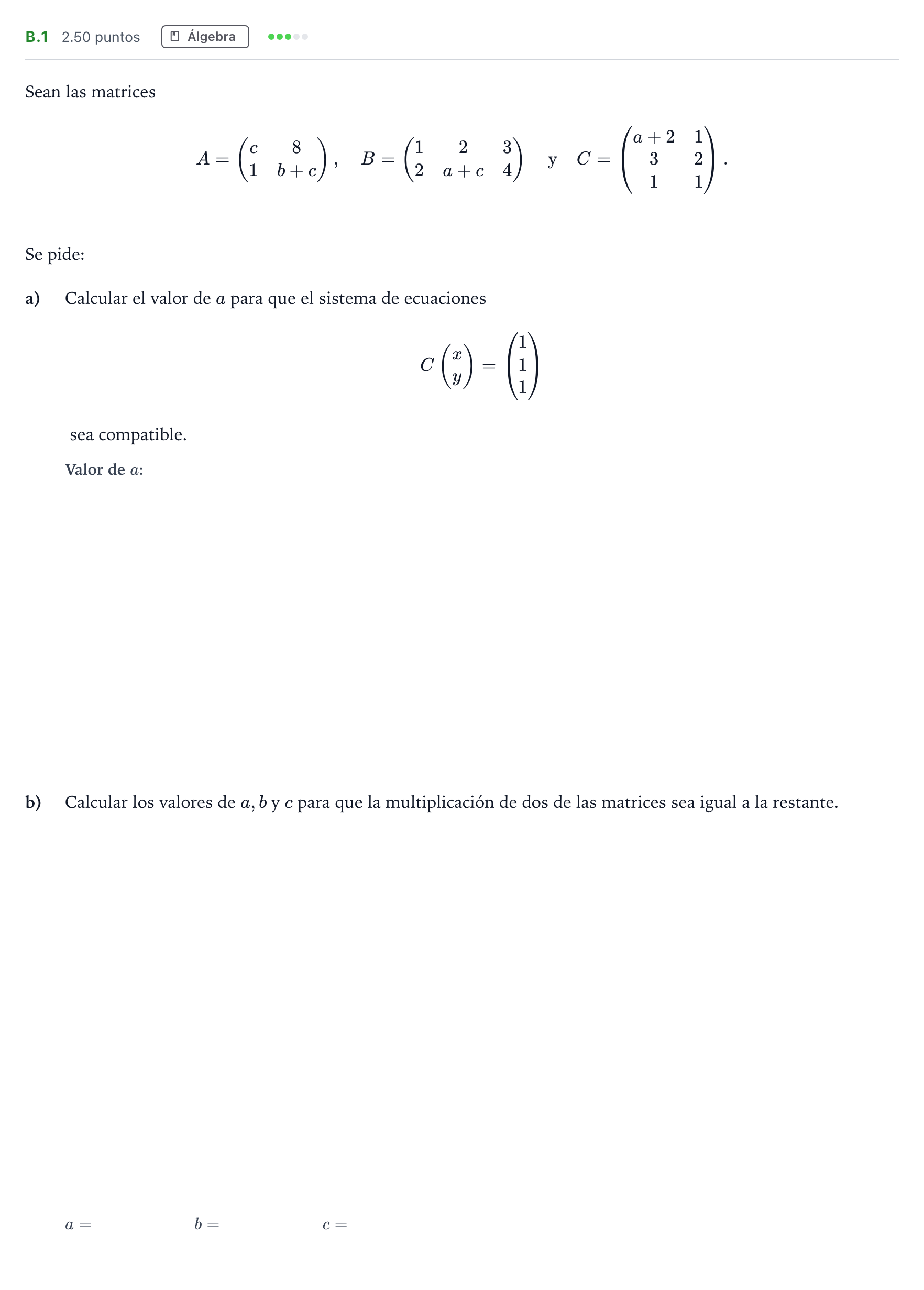 Enunciado: Ejercicio B.1 · Matemáticas II PAU Madrid Ordinaria Coincidencias 2022