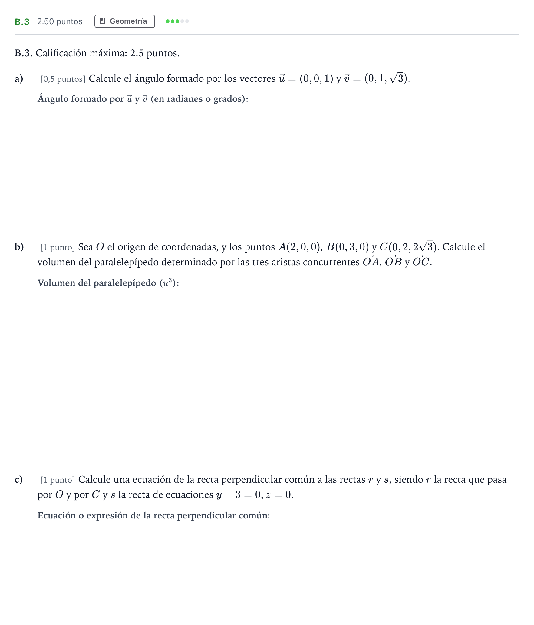 Enunciado: Ejercicio B.3 · Matemáticas II PAU Madrid Ordinaria Coincidencias 2022