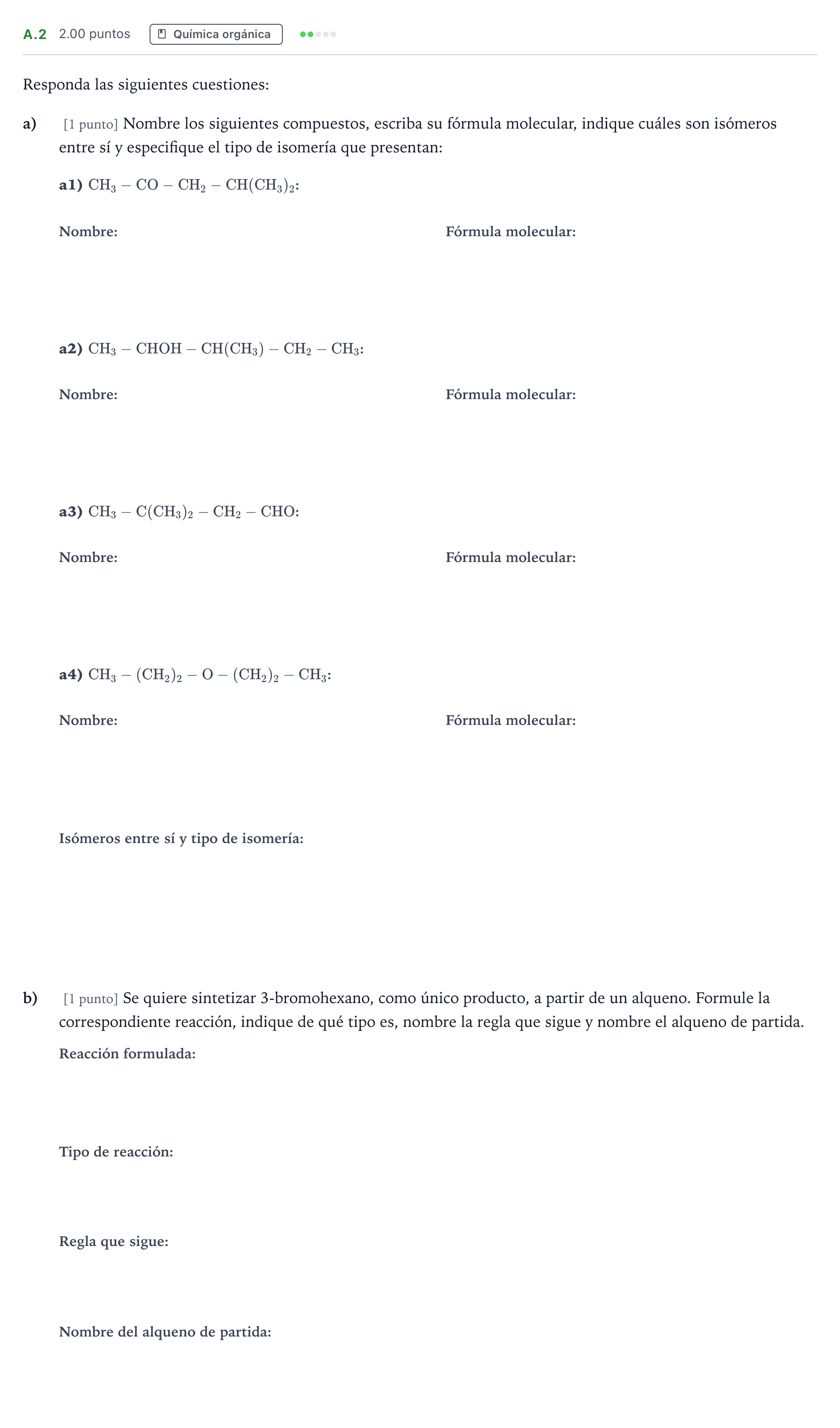 Enunciado: Ejercicio A.2 · Química PAU Madrid Ordinaria 2022