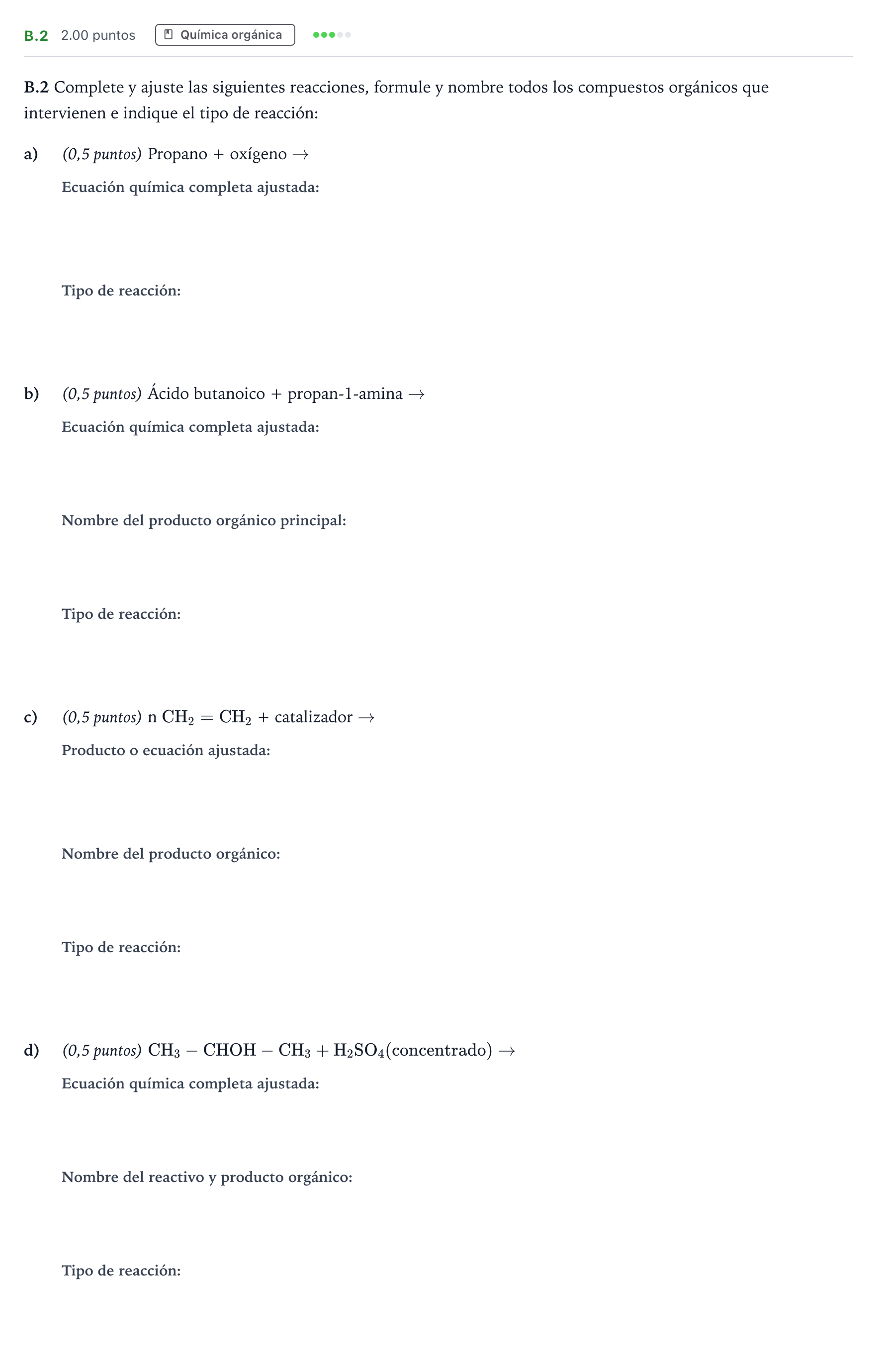 Enunciado: Ejercicio B.2 · Química PAU Madrid Ordinaria 2022