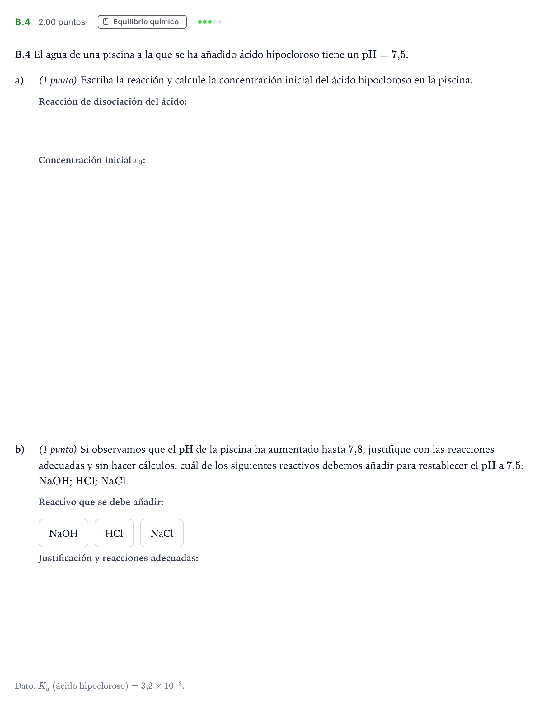 Enunciado: Ejercicio B.4 · Química PAU Madrid Ordinaria 2022