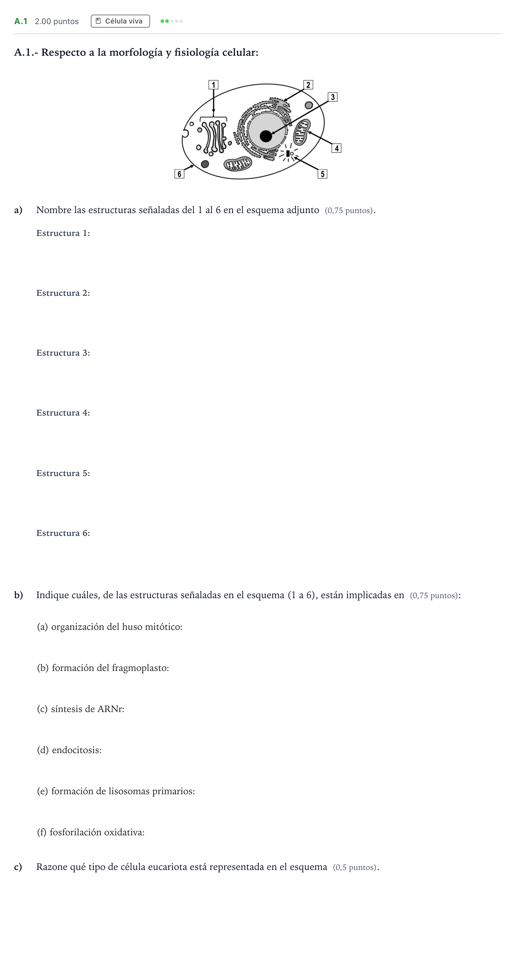 Enunciado: Ejercicio A.1 · Biología PAU Madrid Extraordinaria 2023