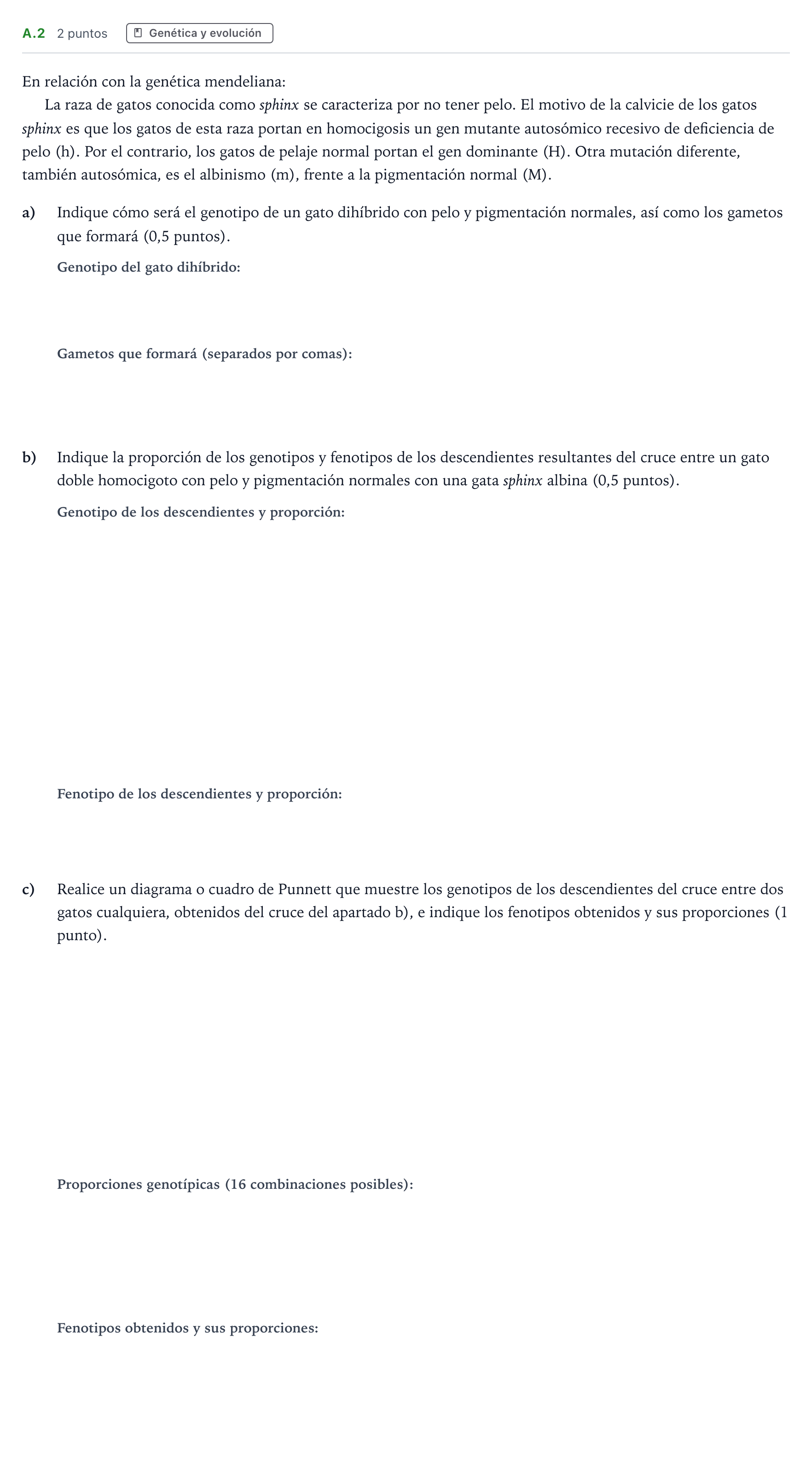 Enunciado: Ejercicio A.2 · Biología PAU Madrid Extraordinaria 2023