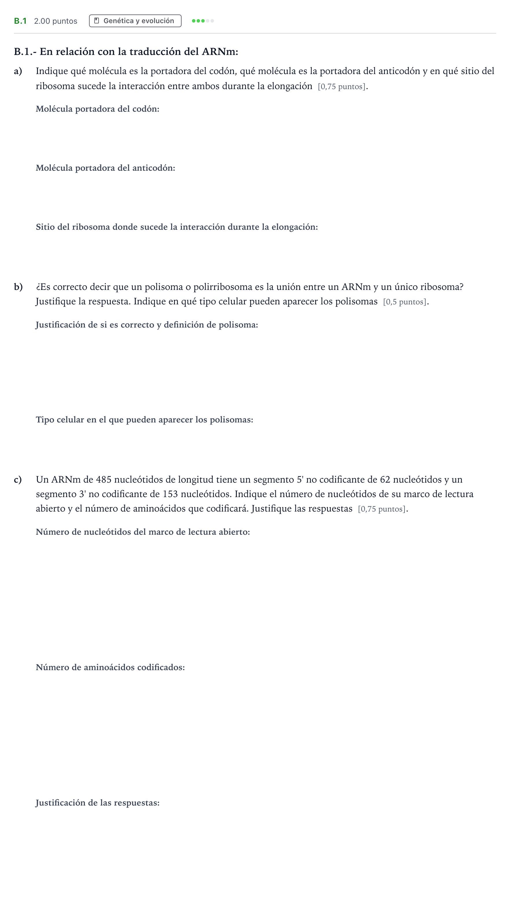 Enunciado: Ejercicio B.1 · Biología PAU Madrid Extraordinaria 2023