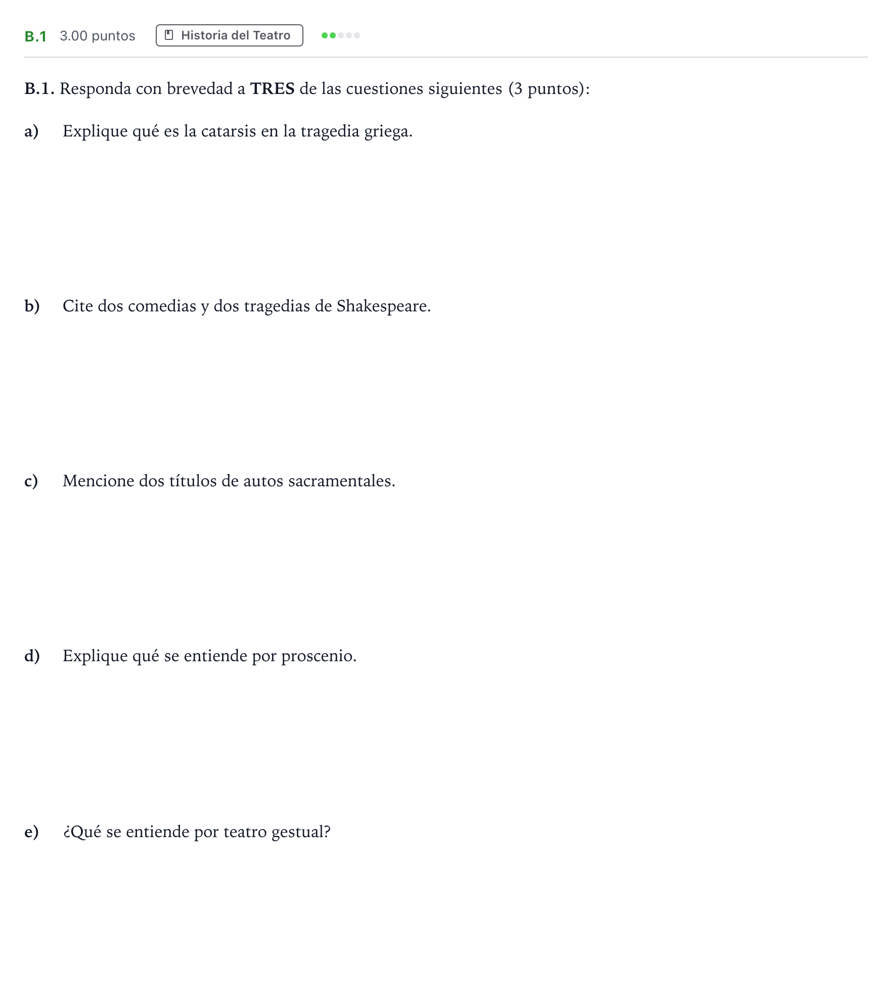 Enunciado: Ejercicio B.1 · Artes Escénicas PAU Madrid Ordinaria Coincidencias 2023