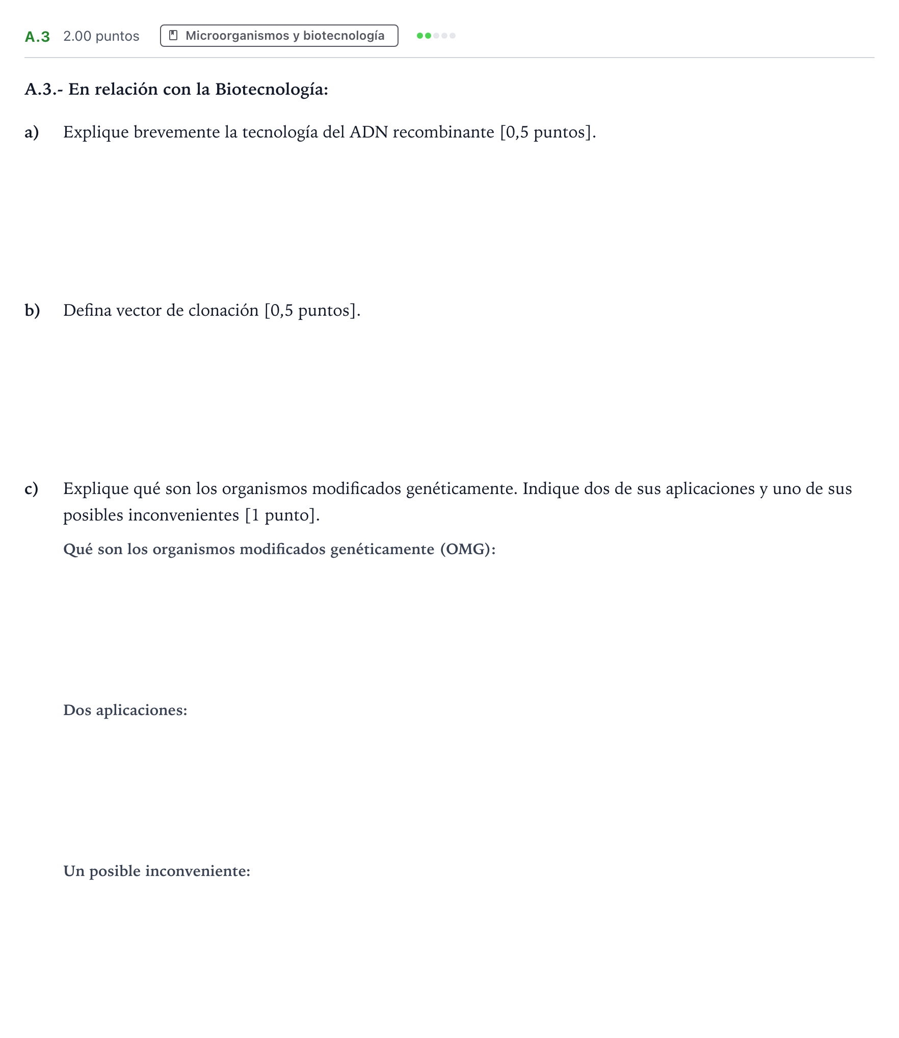 Enunciado: Ejercicio A.3 · Biología PAU Madrid Modelo 2023