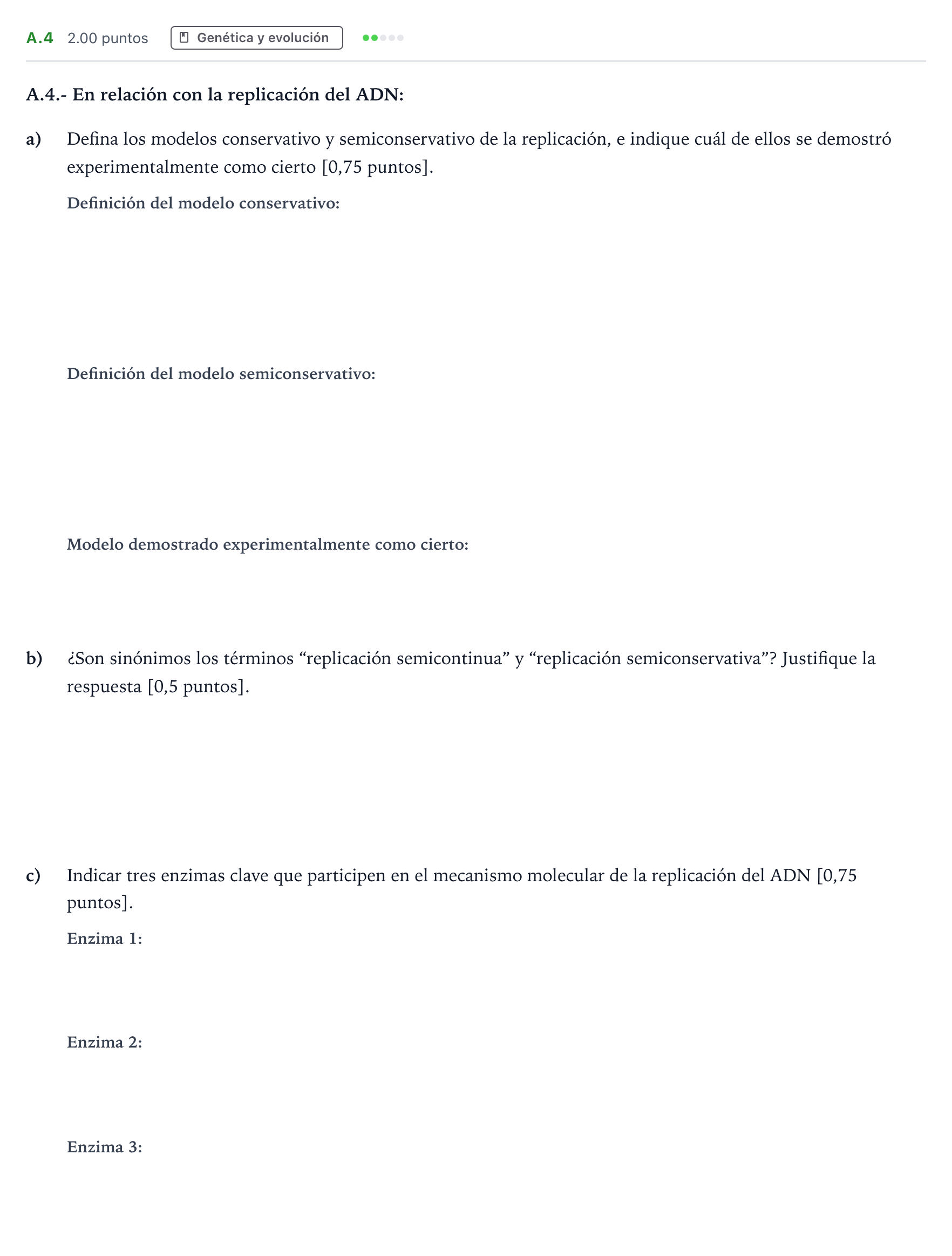 Enunciado: Ejercicio A.4 · Biología PAU Madrid Modelo 2023