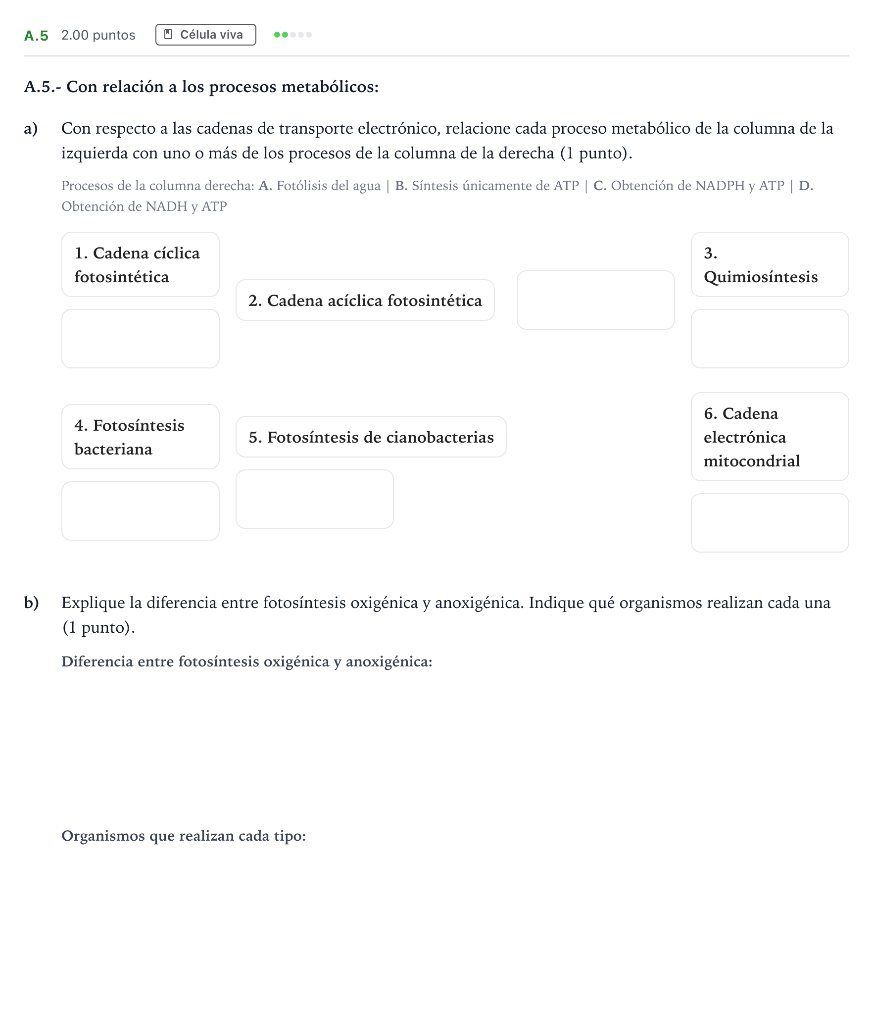 Enunciado: Ejercicio A.5 · Biología PAU Madrid Modelo 2023