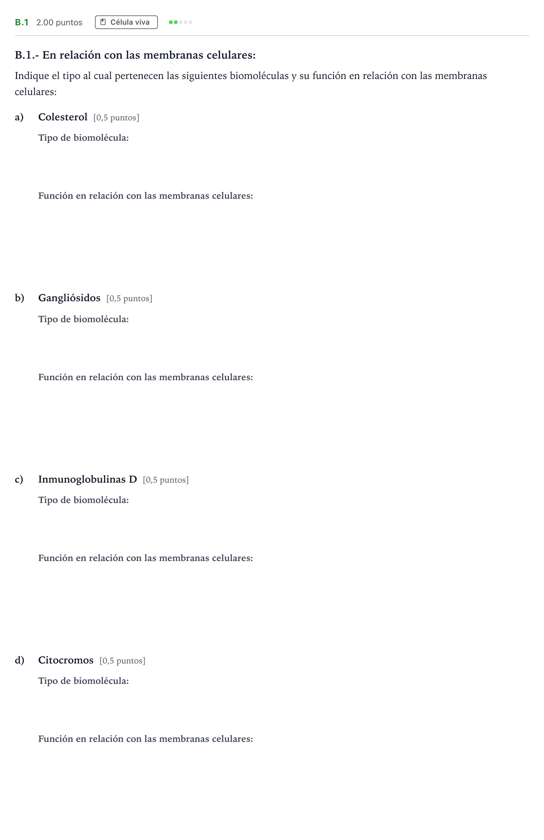 Enunciado: Ejercicio B.1 · Biología PAU Madrid Modelo 2023
