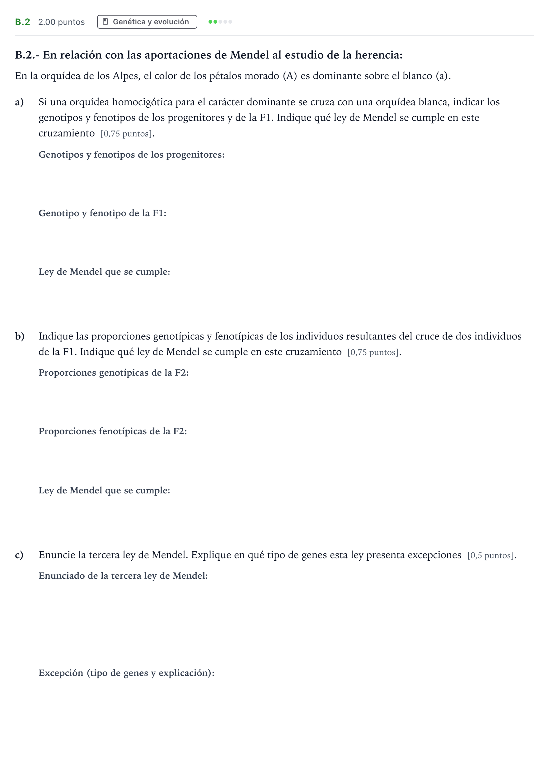 Enunciado: Ejercicio B.2 · Biología PAU Madrid Modelo 2023