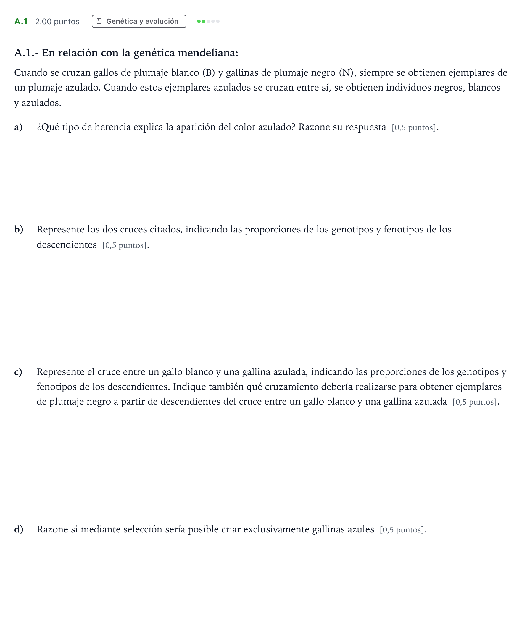 Enunciado: Ejercicio A.1 · Biología PAU Madrid Ordinaria 2023