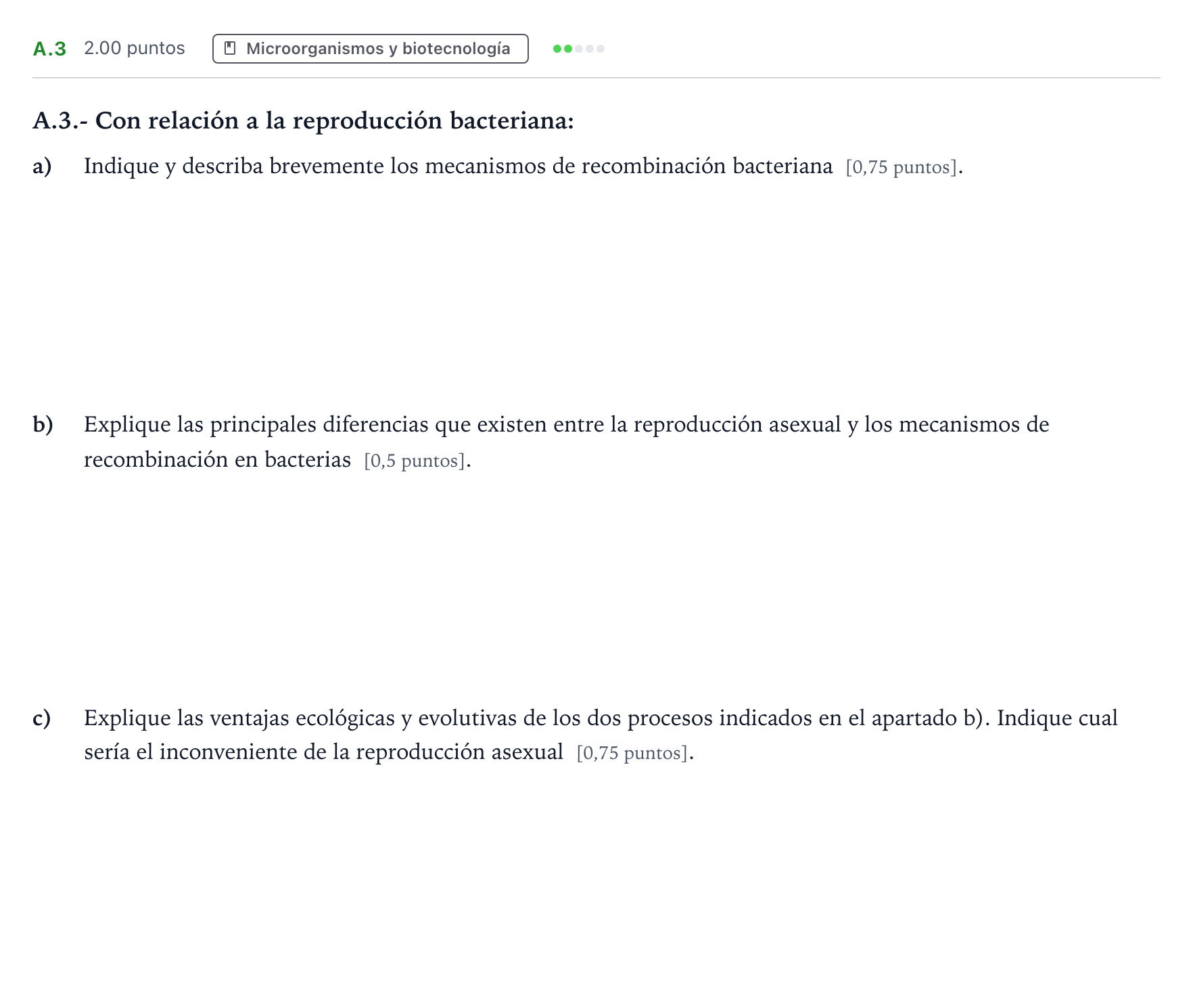 Enunciado: Ejercicio A.3 · Biología PAU Madrid Ordinaria 2023