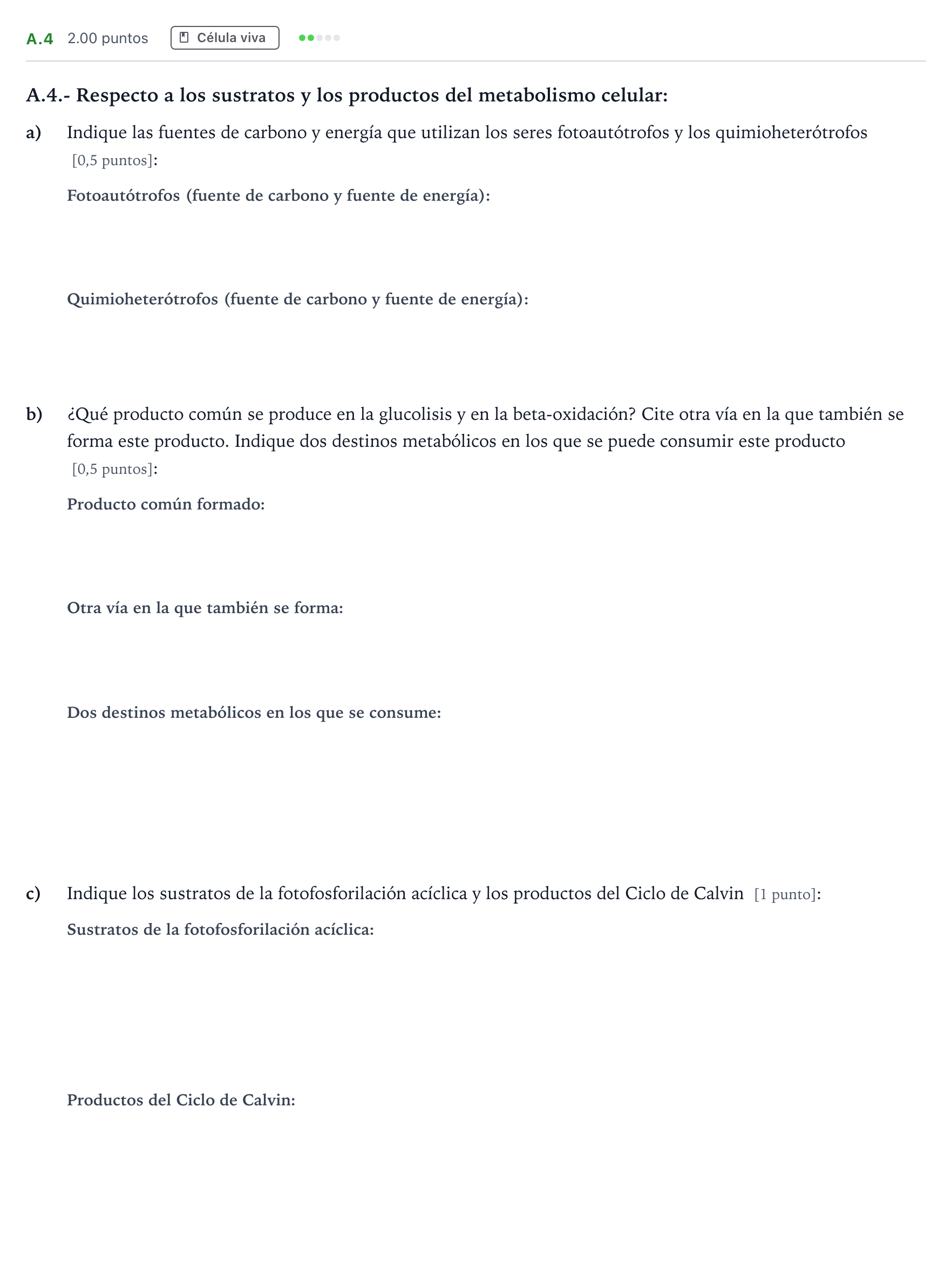 Enunciado: Ejercicio A.4 · Biología PAU Madrid Ordinaria 2023