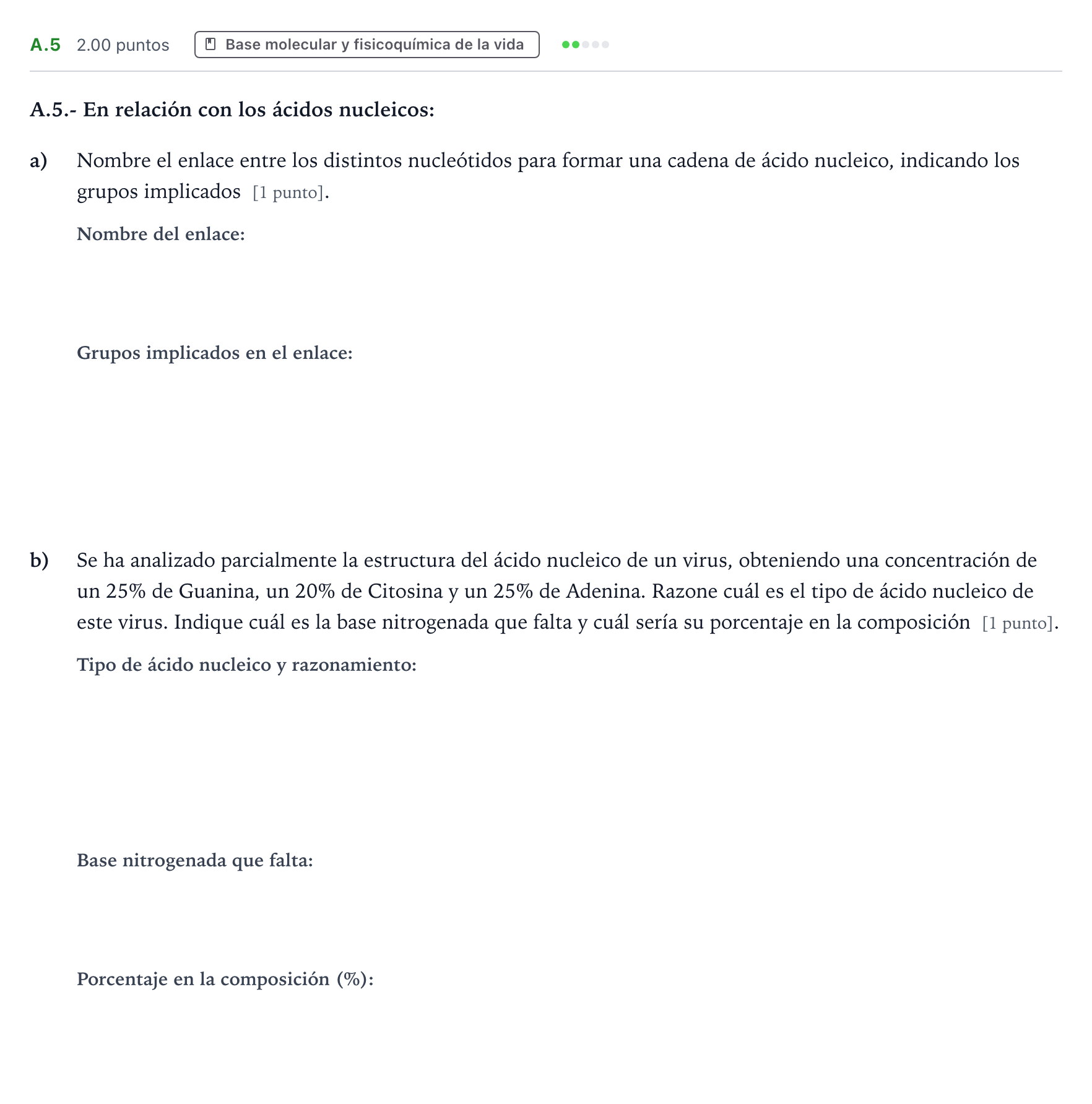 Enunciado: Ejercicio A.5 · Biología PAU Madrid Ordinaria 2023