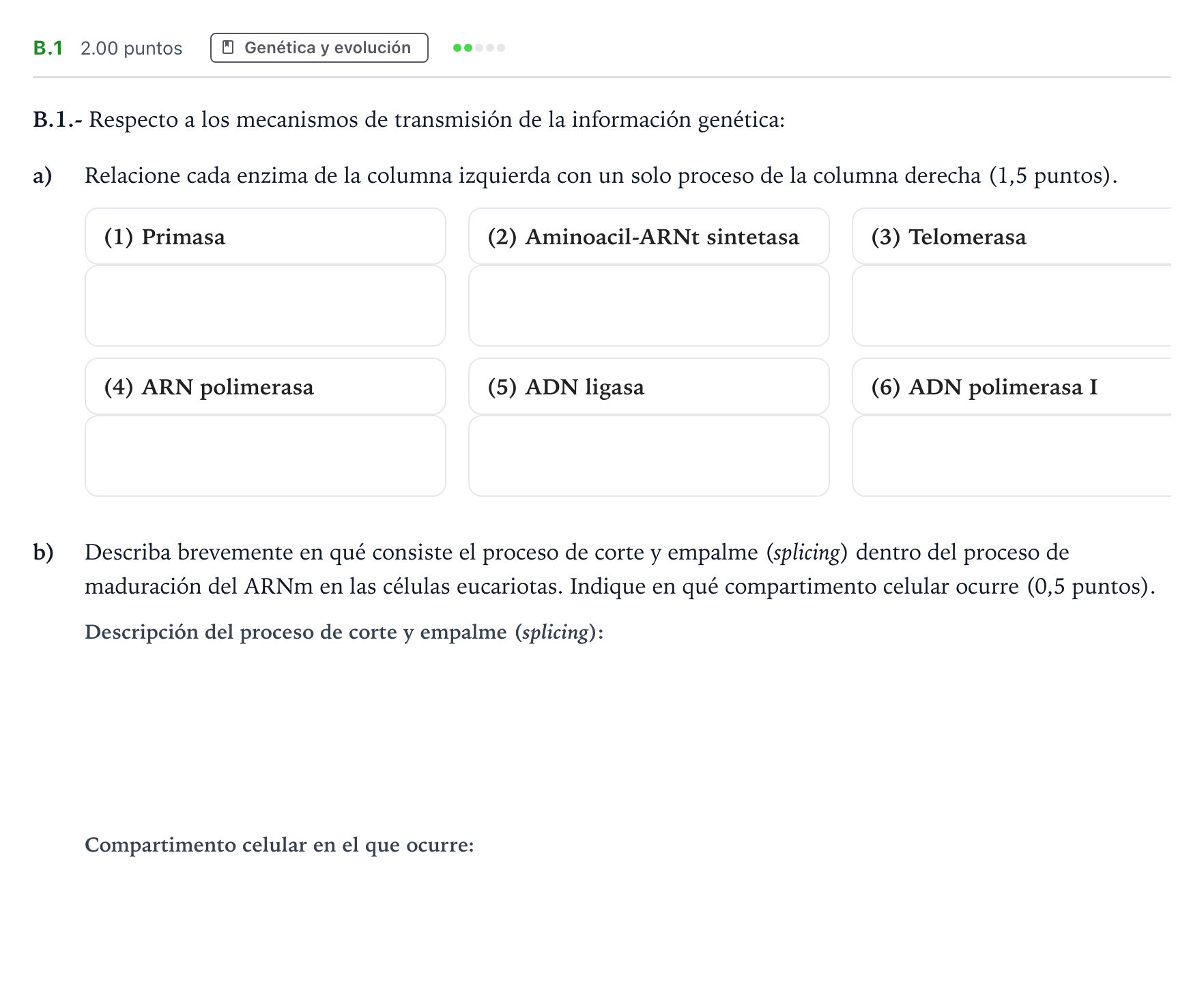 Enunciado: Ejercicio B.1 · Biología PAU Madrid Ordinaria 2023