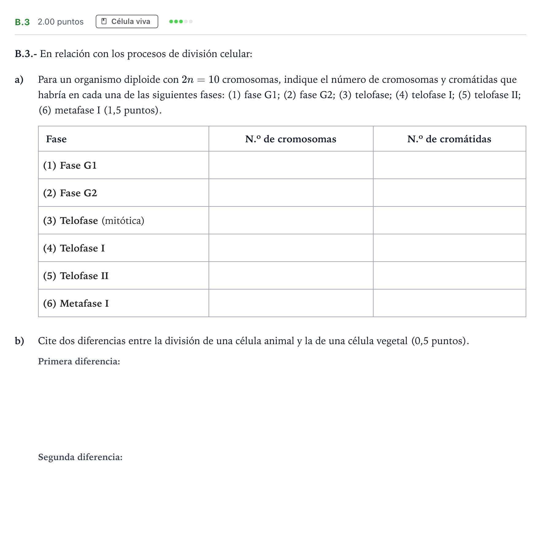 Enunciado: Ejercicio B.3 · Biología PAU Madrid Ordinaria 2023
