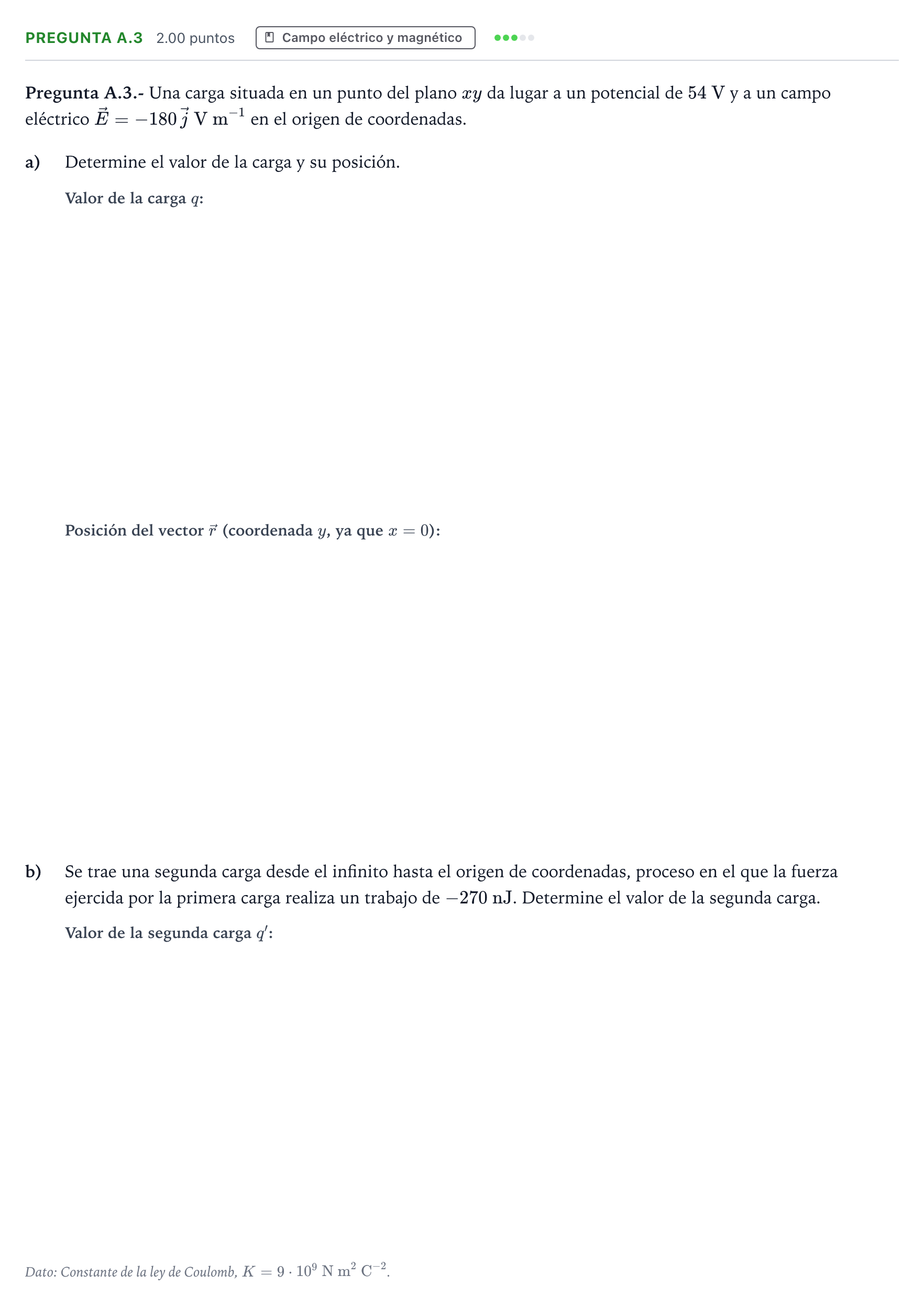 Enunciado: Pregunta A.3 · Física PAU Madrid Extraordinaria 2023