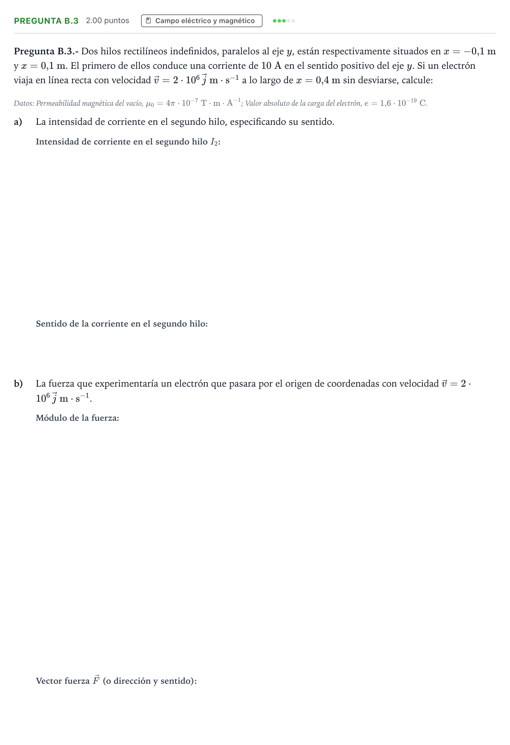 Enunciado: Pregunta B.3 · Física PAU Madrid Extraordinaria 2023