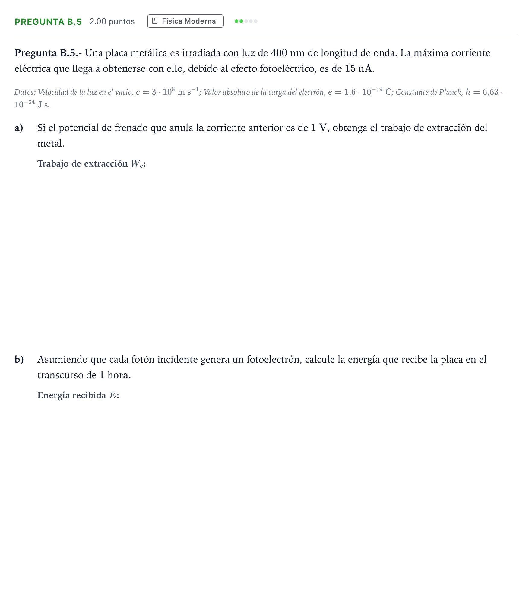 Enunciado: Pregunta B.5 · Física PAU Madrid Extraordinaria 2023