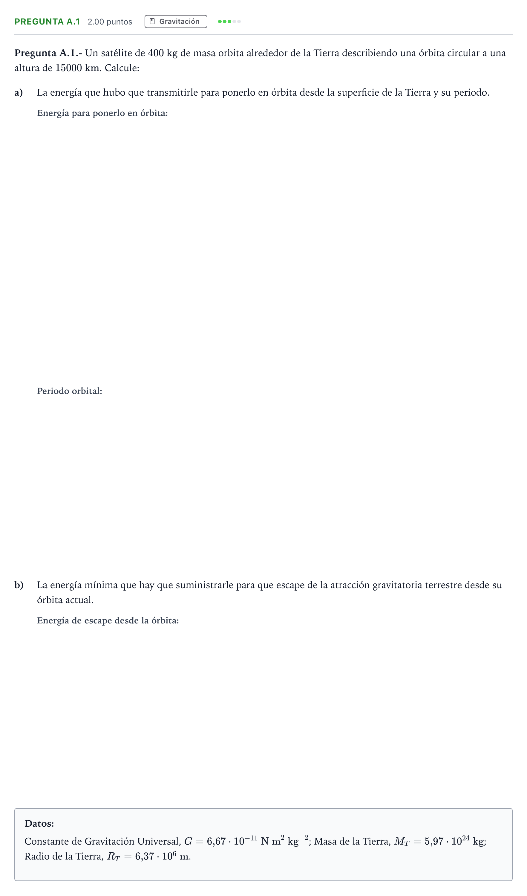 Enunciado: Pregunta A.1 · Física PAU Madrid Modelo 2023