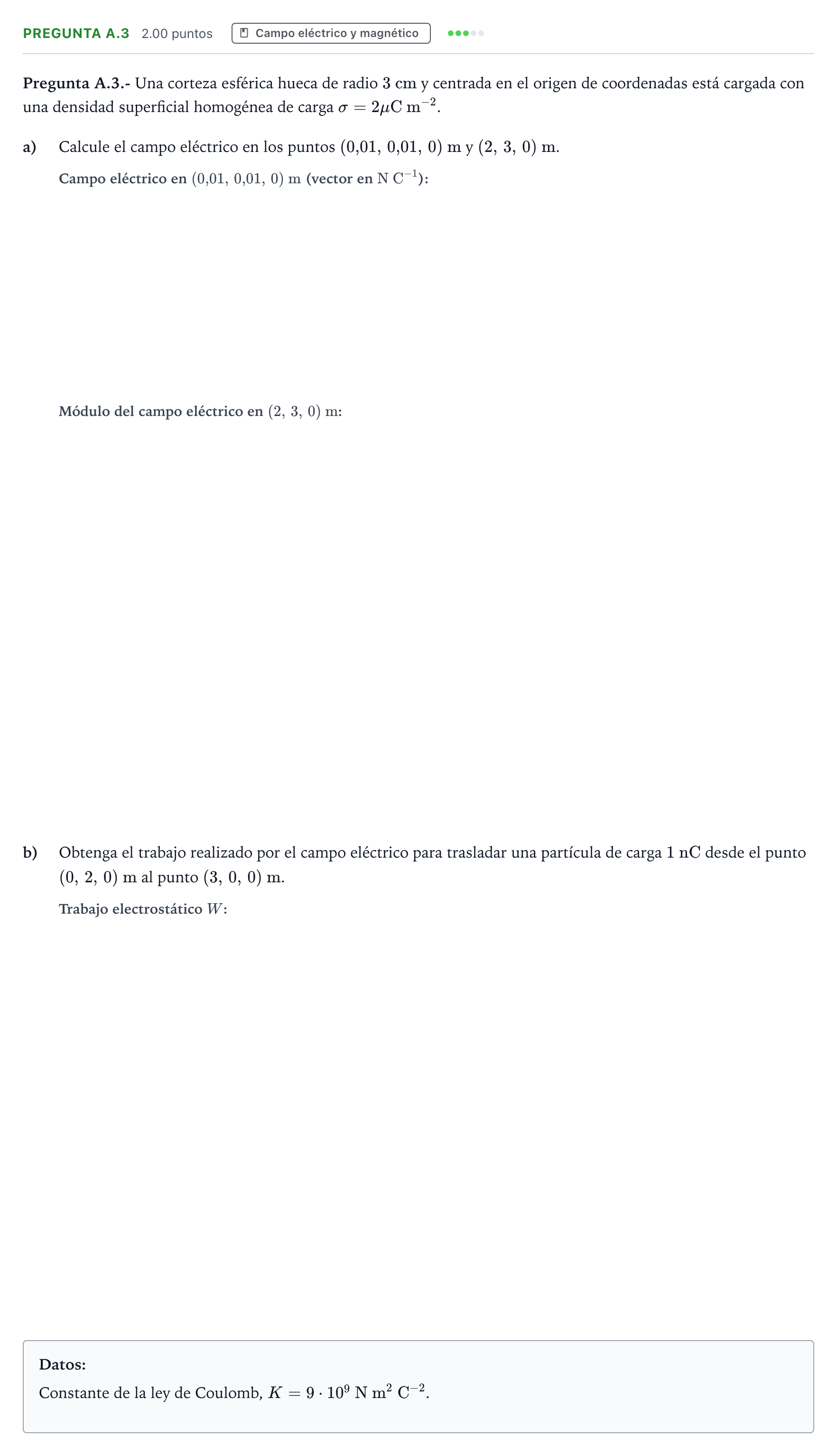 Enunciado: Pregunta A.3 · Física PAU Madrid Modelo 2023