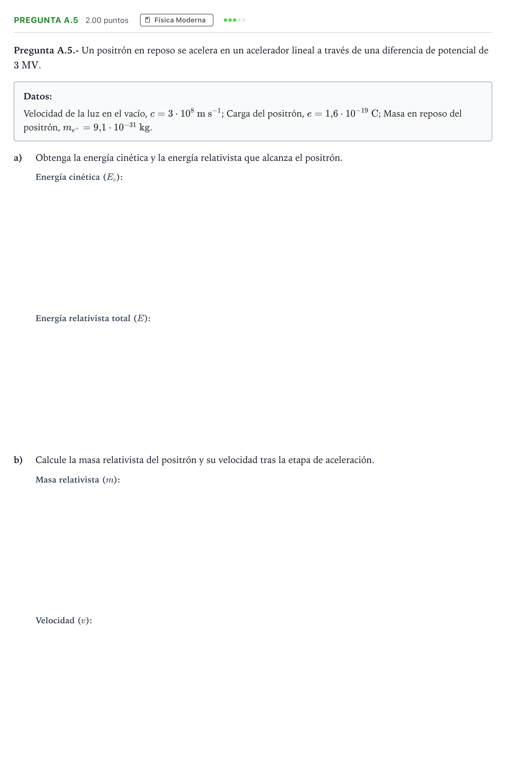 Enunciado: Pregunta A.5 · Física PAU Madrid Modelo 2023