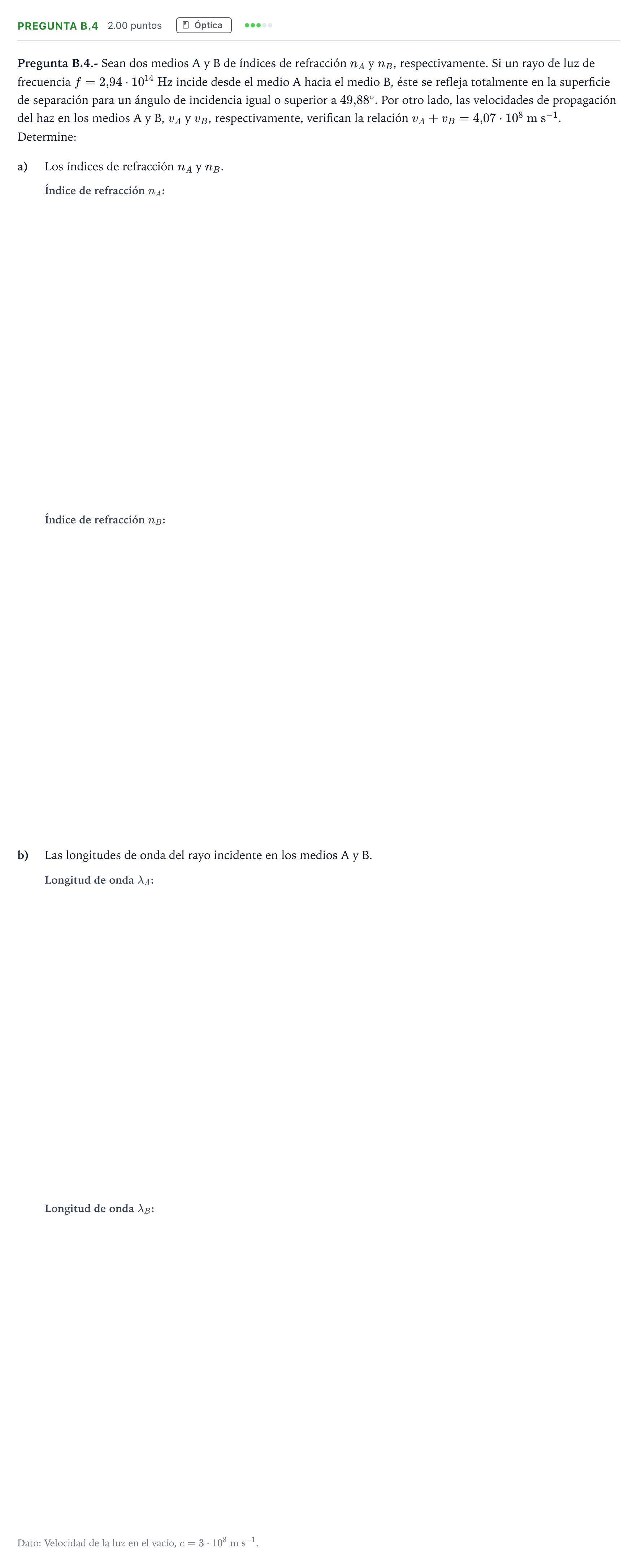 Enunciado: Pregunta B.4 · Física PAU Madrid Modelo 2023