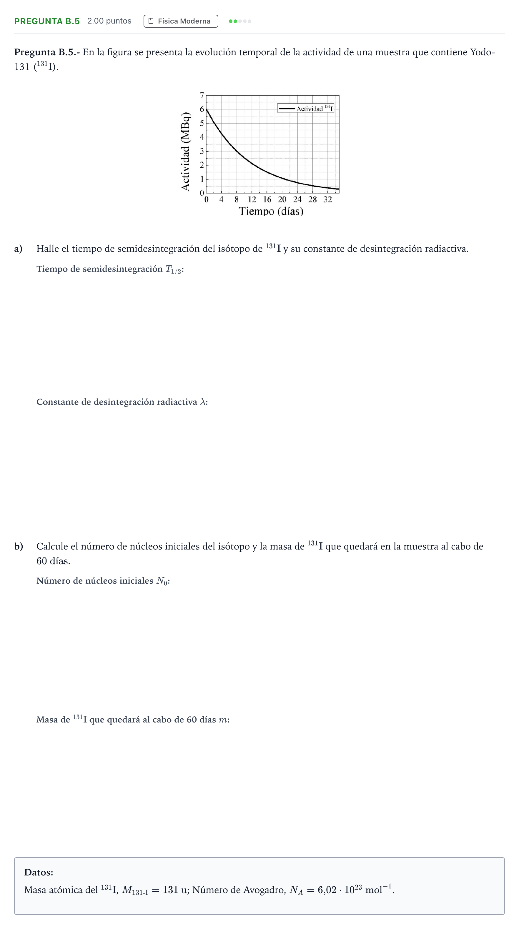 Enunciado: Pregunta B.5 · Física PAU Madrid Modelo 2023