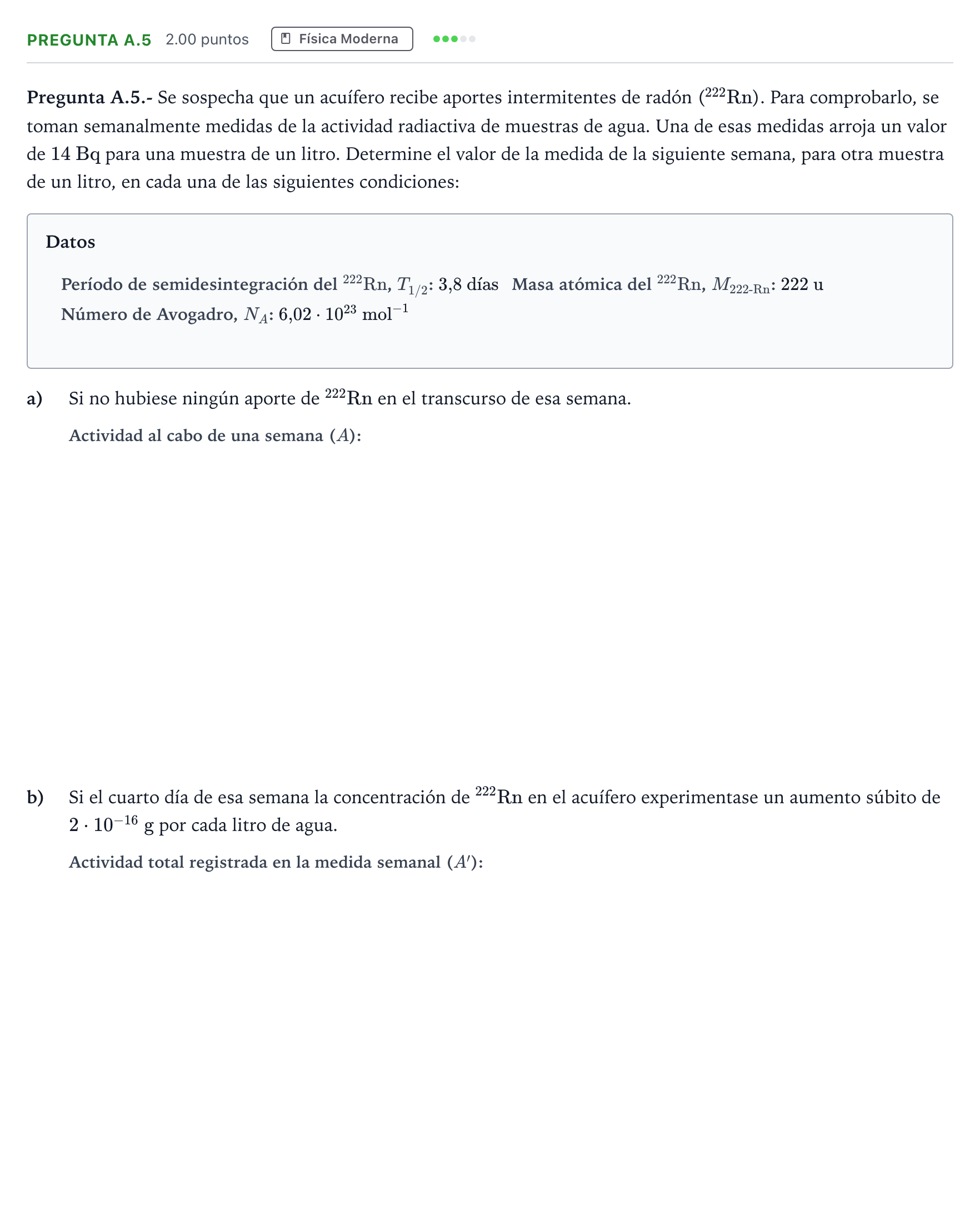 Enunciado: Pregunta A.5 · Física PAU Madrid Ordinaria 2023