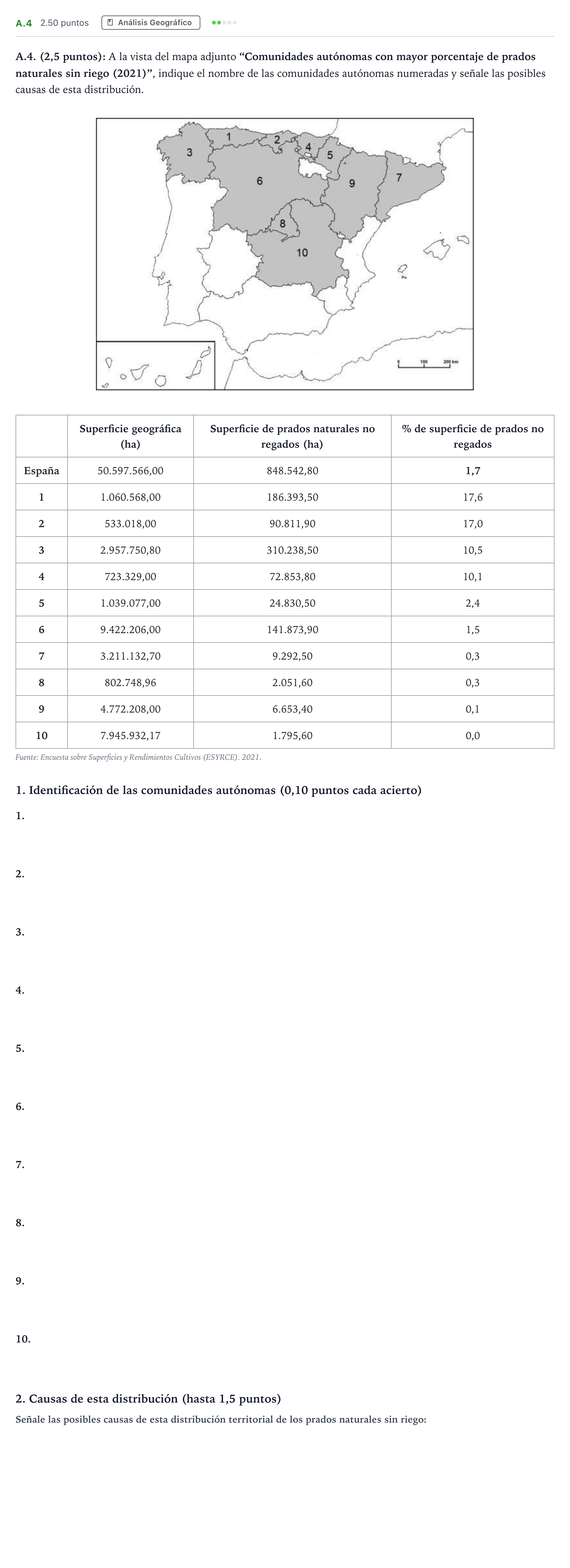 Enunciado: Ejercicio A.4 · Geografía PAU Madrid Extraordinaria 2023