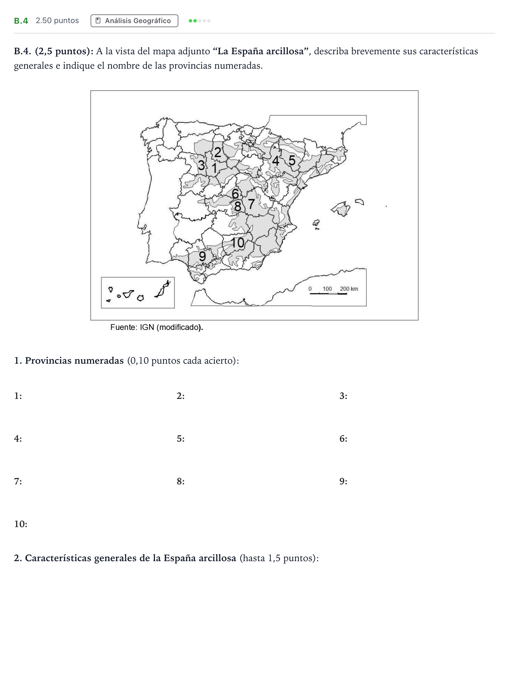Enunciado: Ejercicio B.4 · Geografía PAU Madrid Extraordinaria 2023