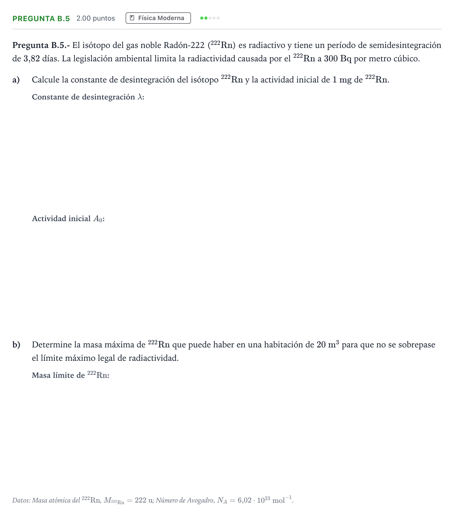 Enunciado: Pregunta B.5 · Física PAU Madrid Ordinaria Coincidencias 2023