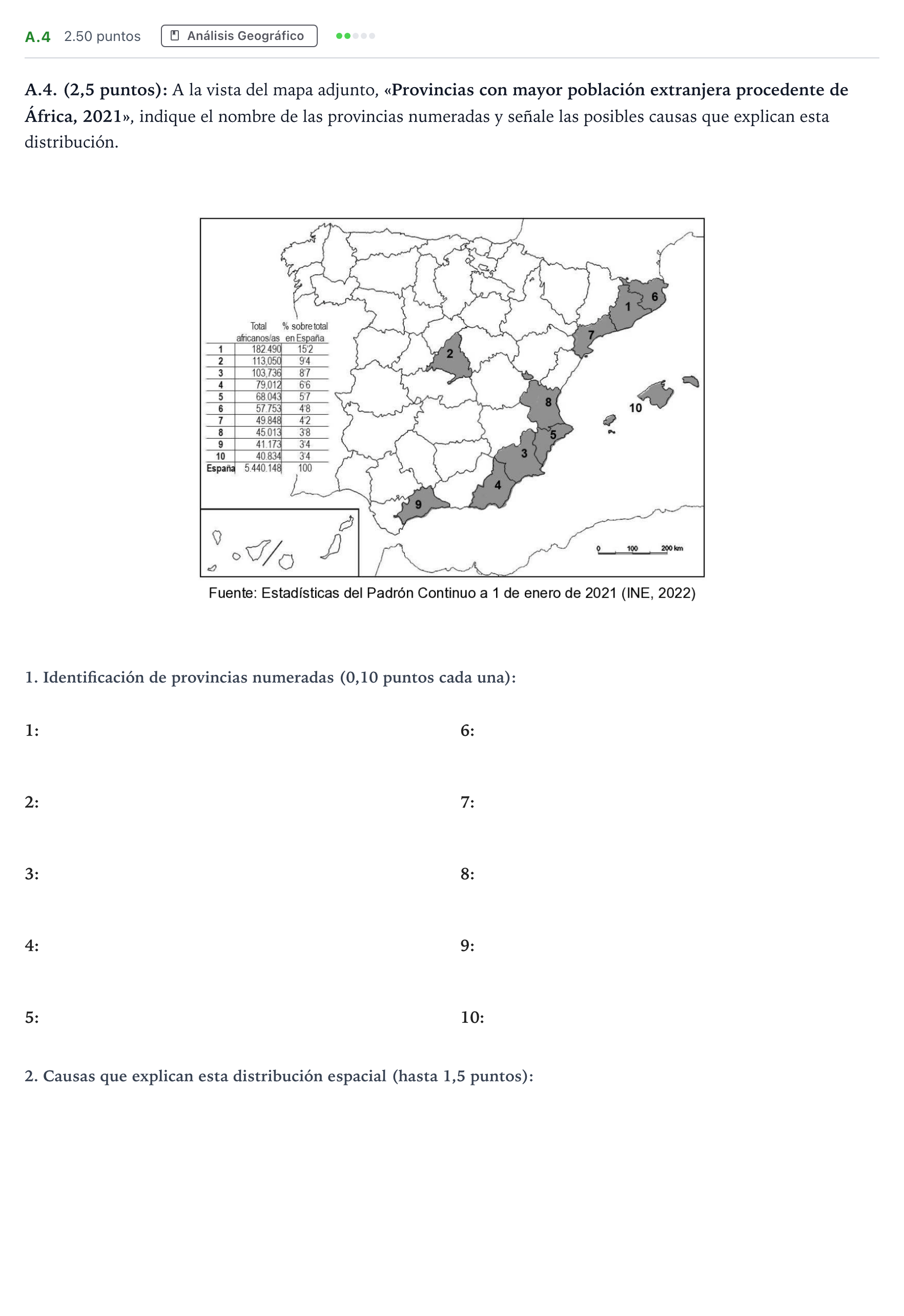 Enunciado: Ejercicio A.4 · Geografía PAU Madrid Extraordinaria Coincidencias 2023