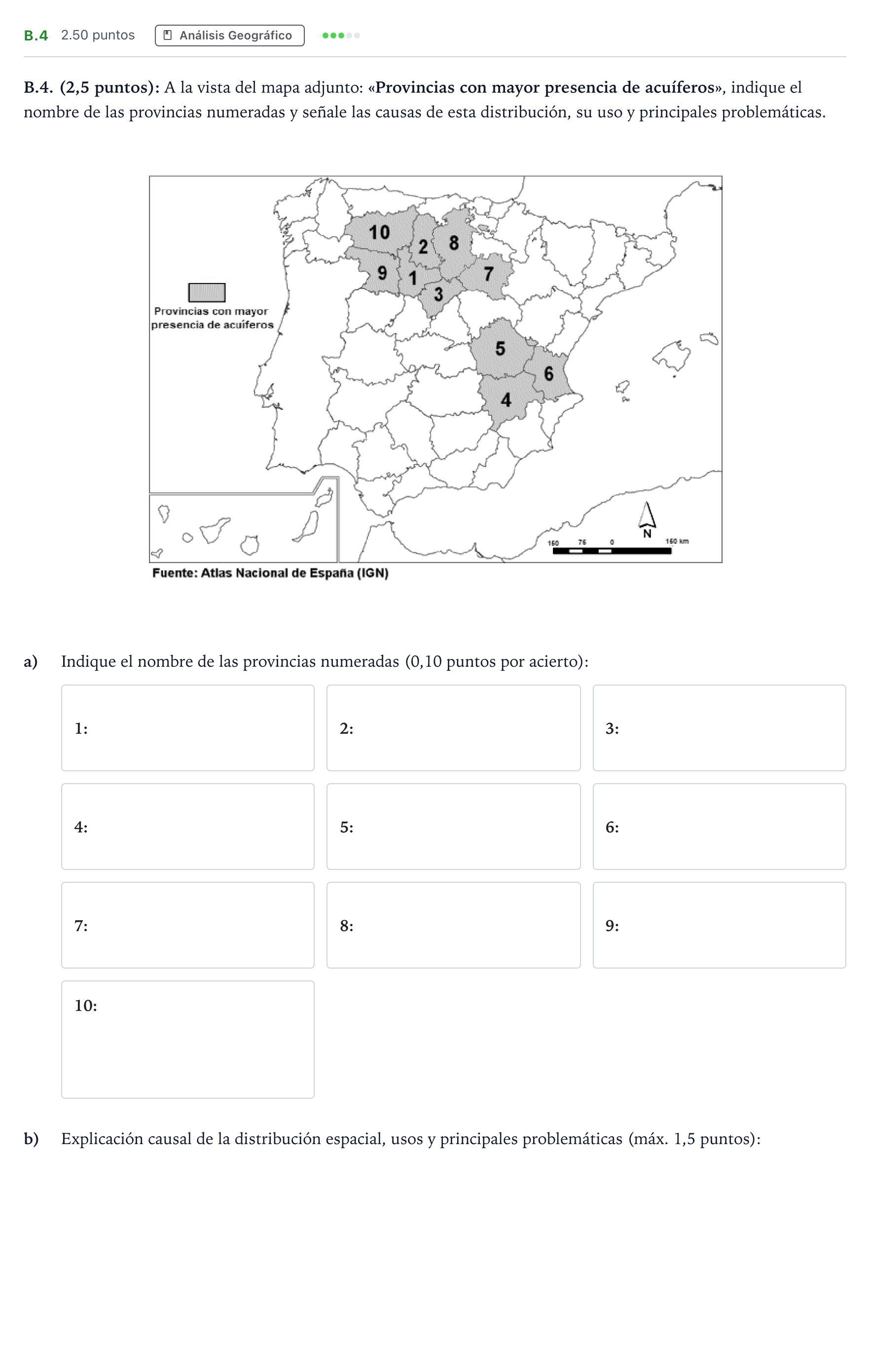 Enunciado: Ejercicio B.4 · Geografía PAU Madrid Extraordinaria Coincidencias 2023