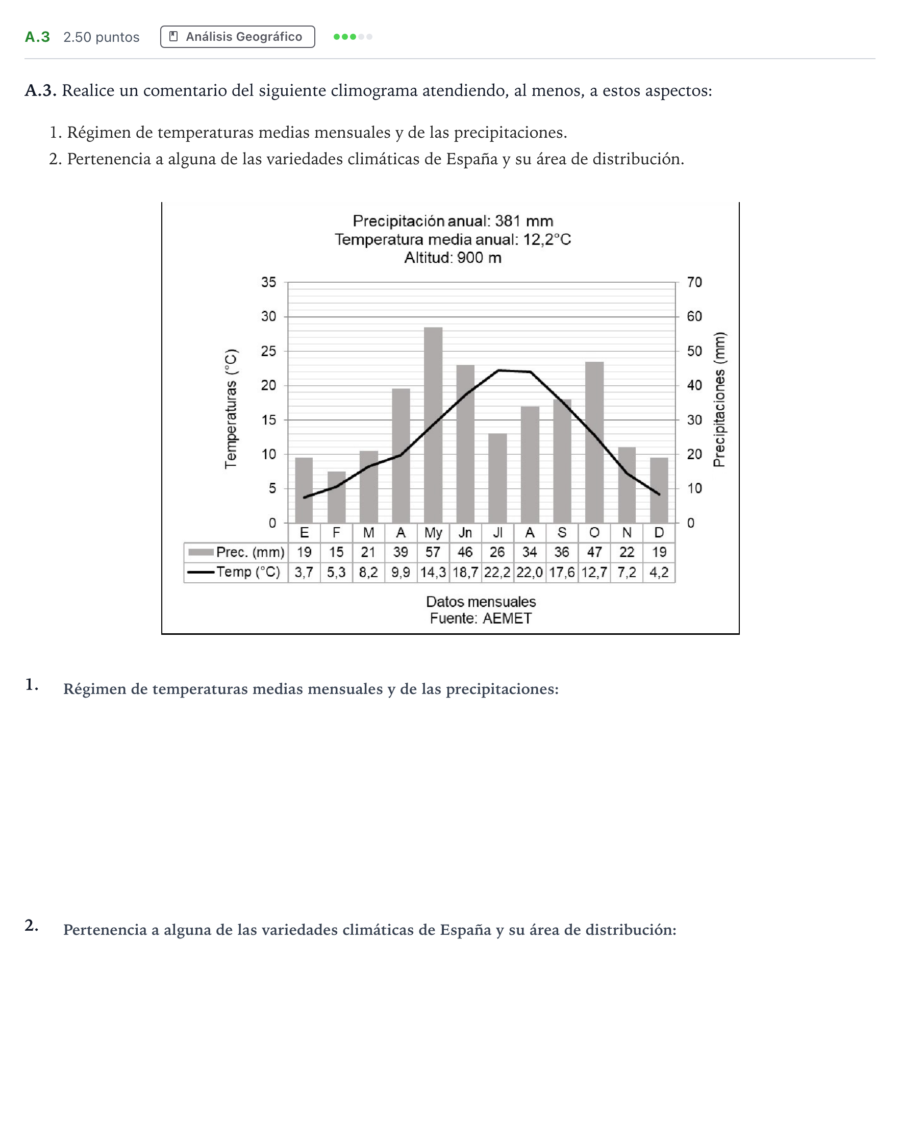 Enunciado: Ejercicio A.3 · Geografía PAU Madrid Modelo 2023