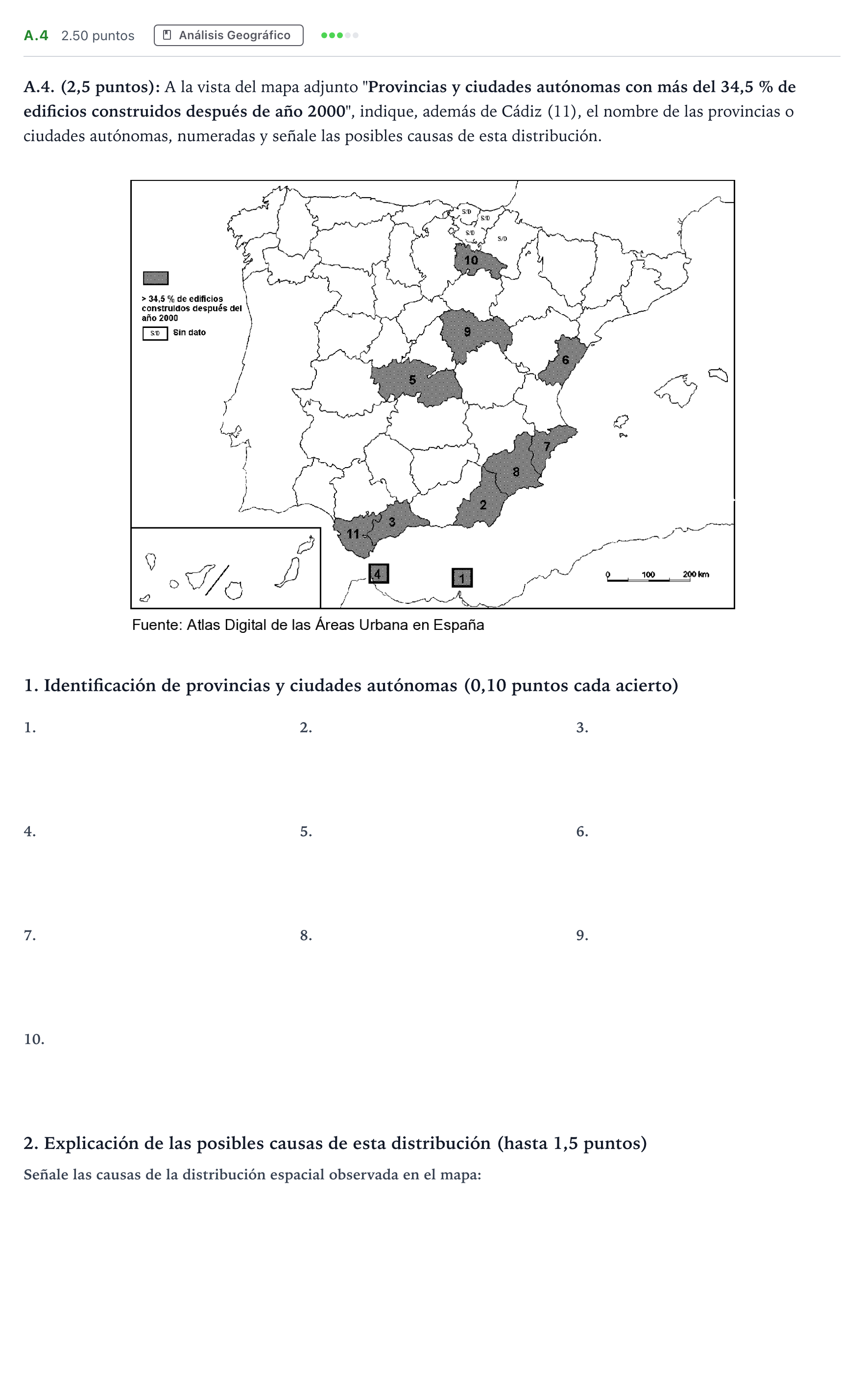 Enunciado: Ejercicio A.4 · Geografía PAU Madrid Modelo 2023