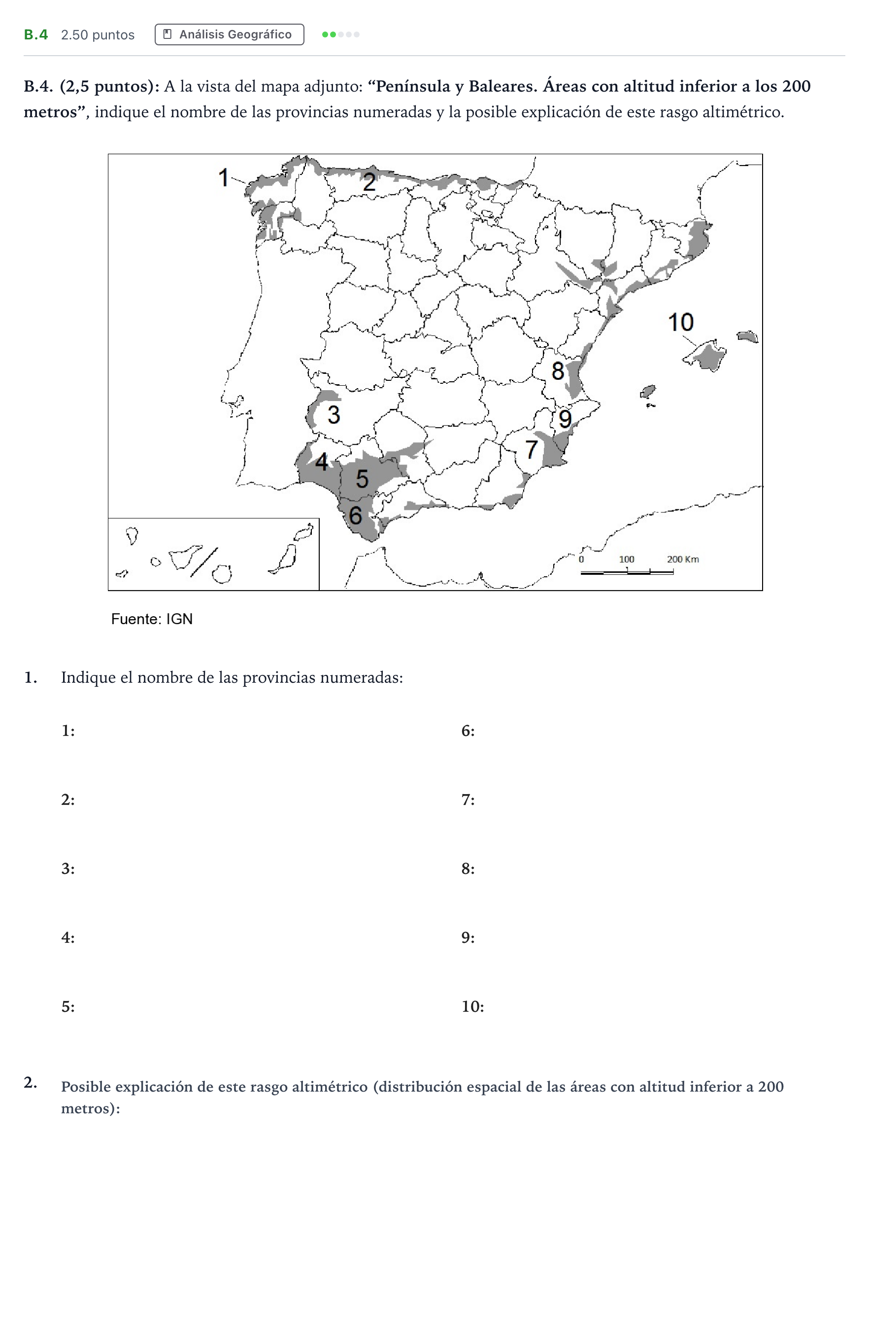 Enunciado: Ejercicio B.4 · Geografía PAU Madrid Modelo 2023
