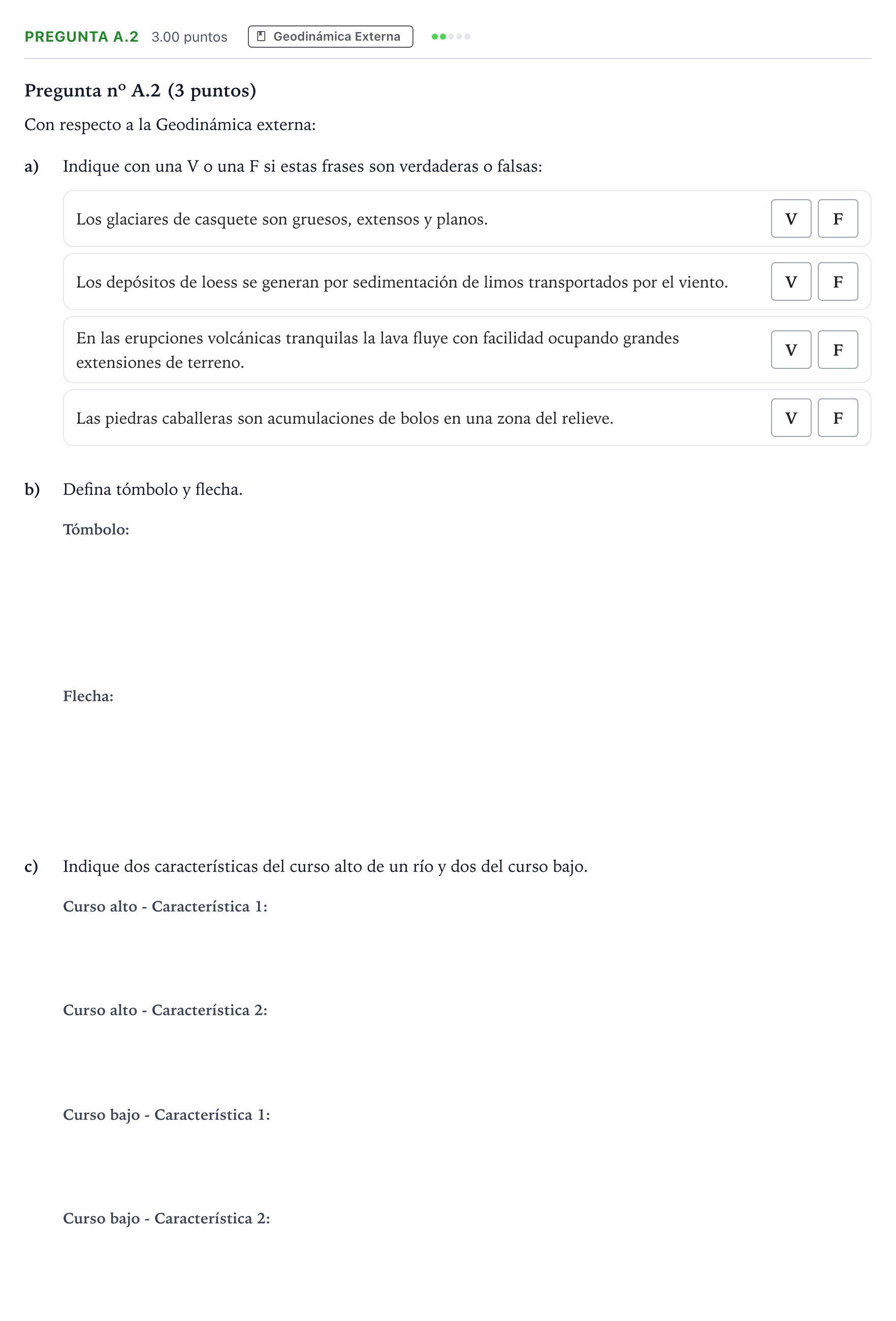 Enunciado: Pregunta A.2 · Geología PAU Madrid Extraordinaria 2023