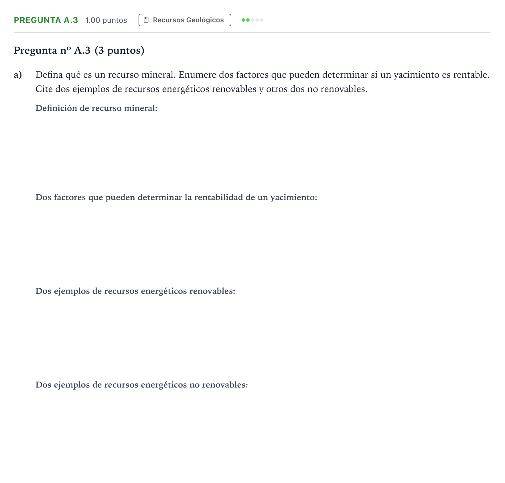 Enunciado: Pregunta A.3 - Recursos Geológicos · Geología PAU Madrid Extraordinaria 2023