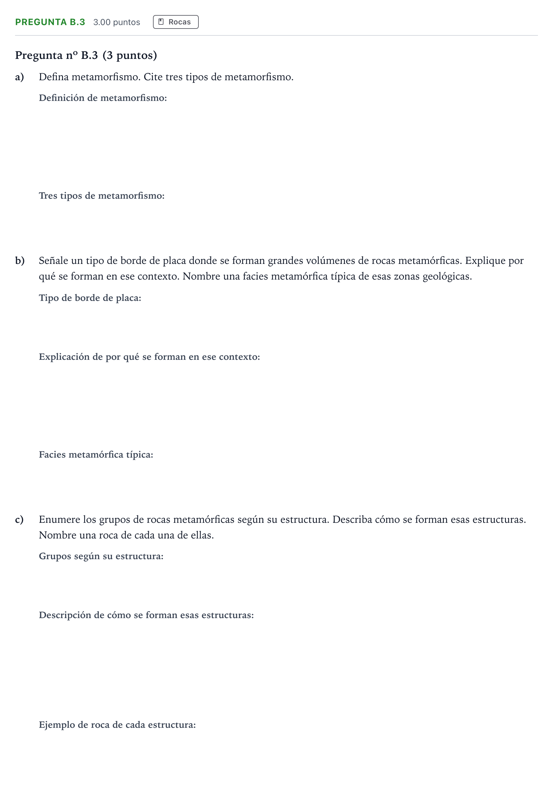 Enunciado: Pregunta B.3 · Geología PAU Madrid Extraordinaria 2023