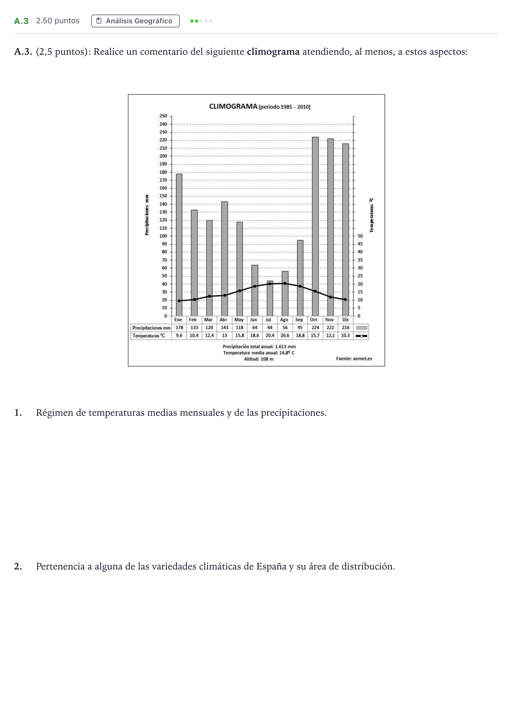 Enunciado: Ejercicio A.3 · Geografía PAU Madrid Ordinaria 2023