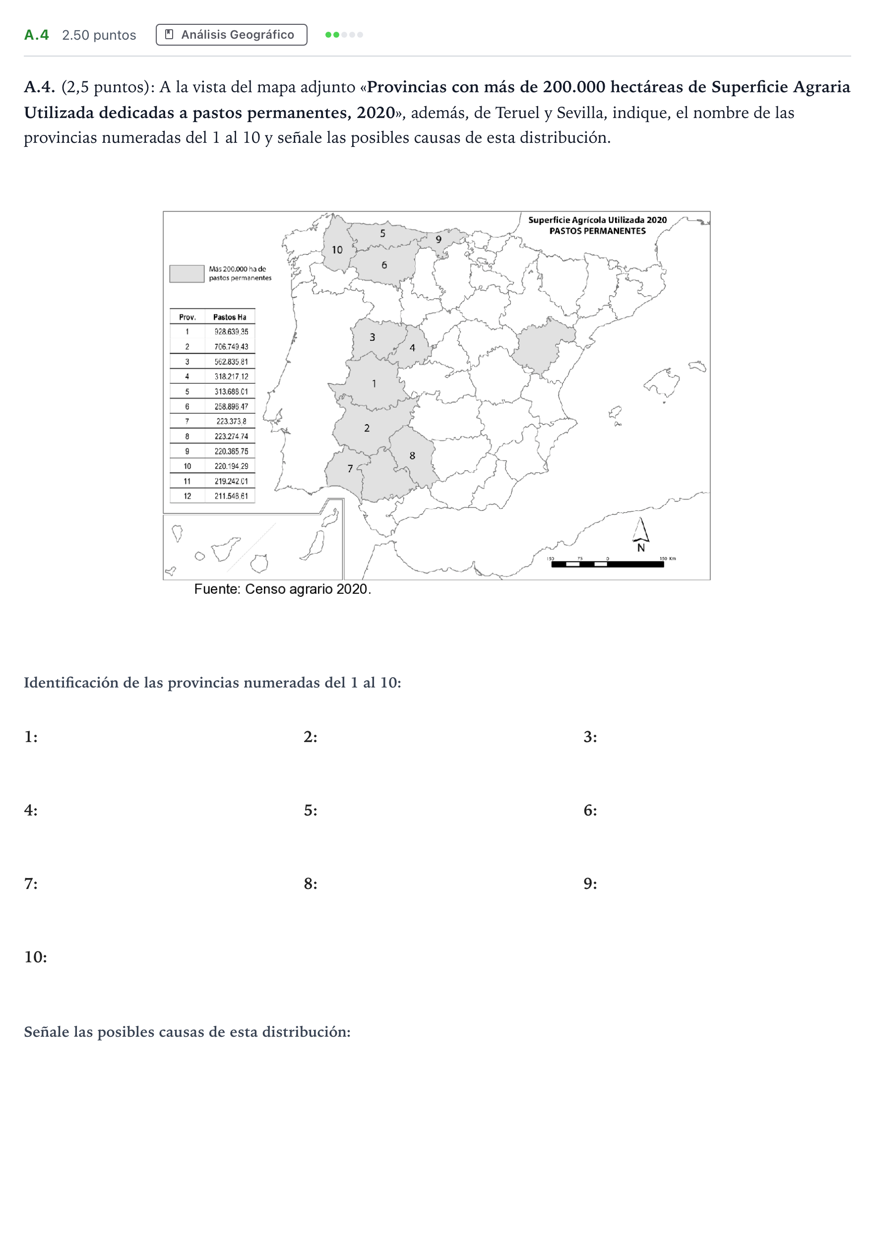 Enunciado: Ejercicio A.4 · Geografía PAU Madrid Ordinaria 2023
