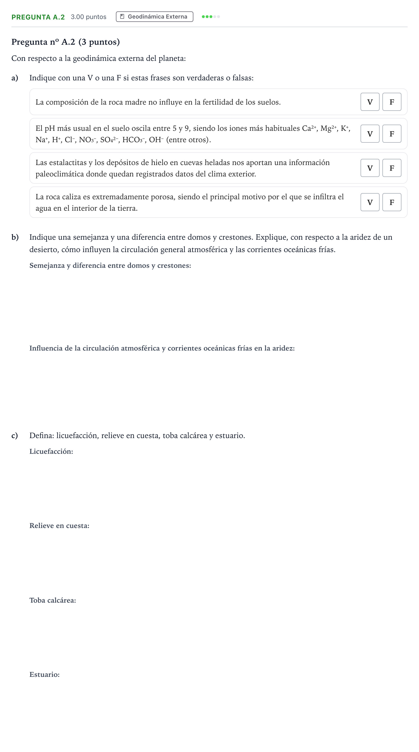 Enunciado: Pregunta A.2 · Geología PAU Madrid Modelo 2023