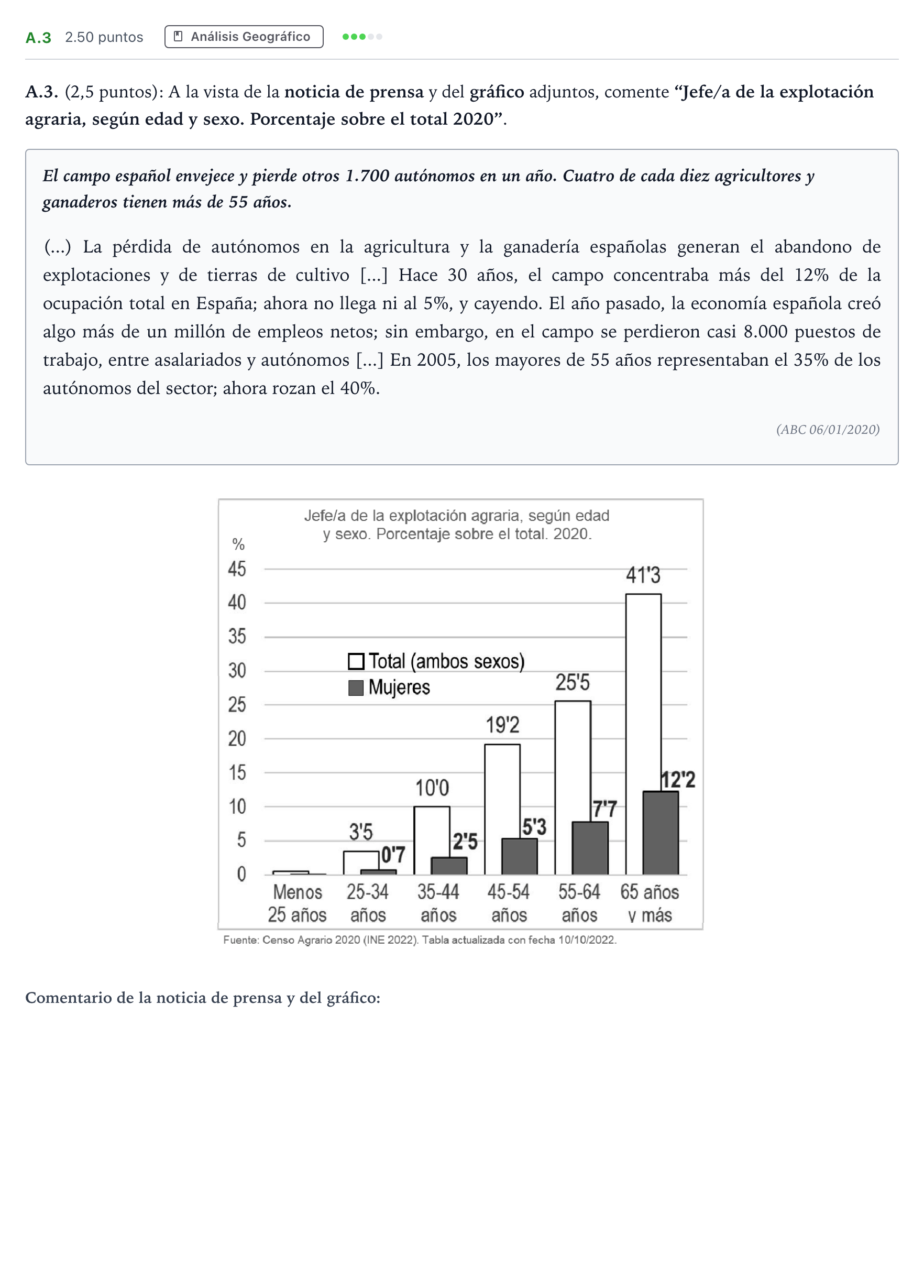 Enunciado: Ejercicio A.3 · Geografía PAU Madrid Ordinaria Coincidencias 2023
