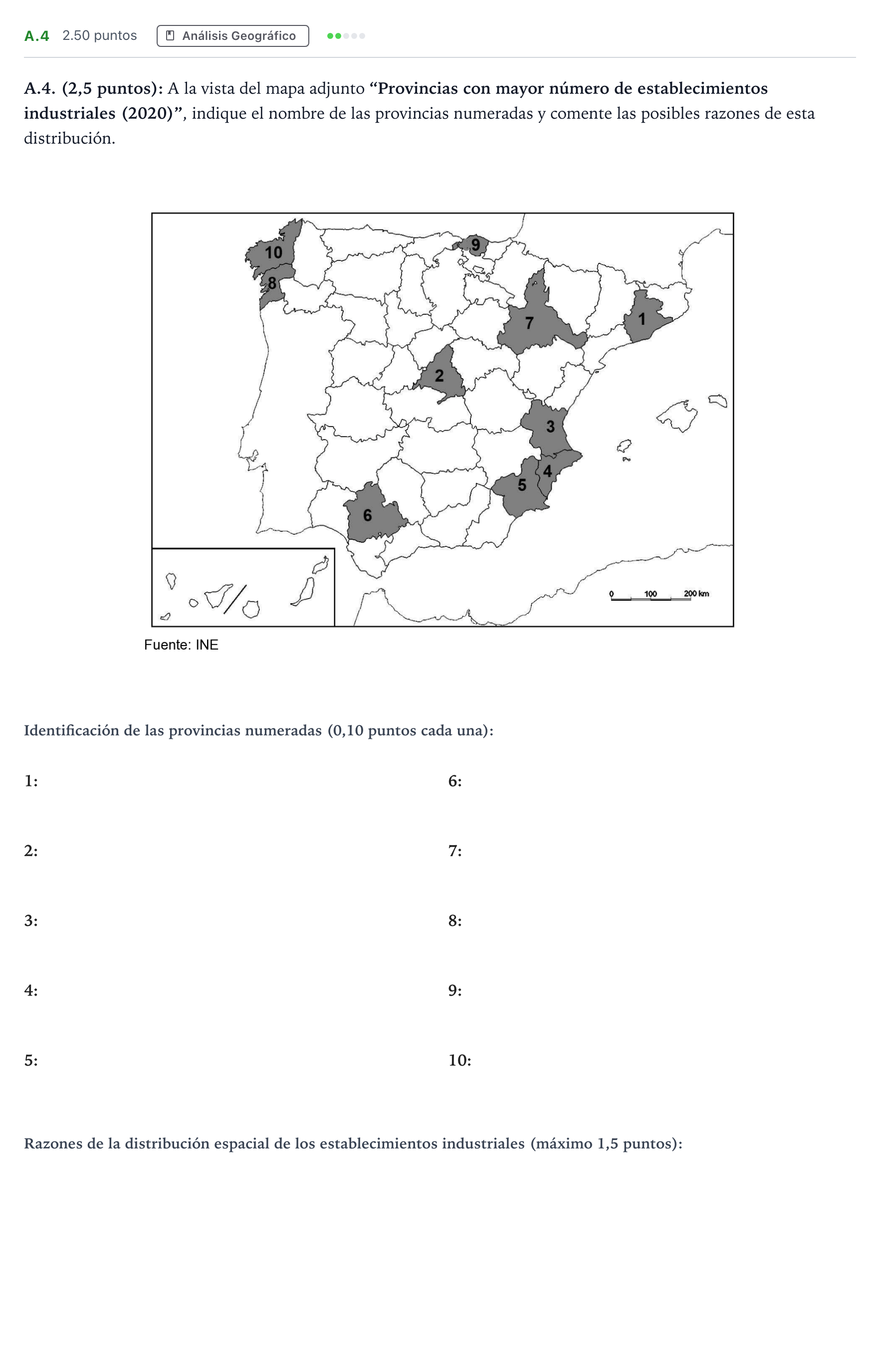 Enunciado: Ejercicio A.4 · Geografía PAU Madrid Ordinaria Coincidencias 2023