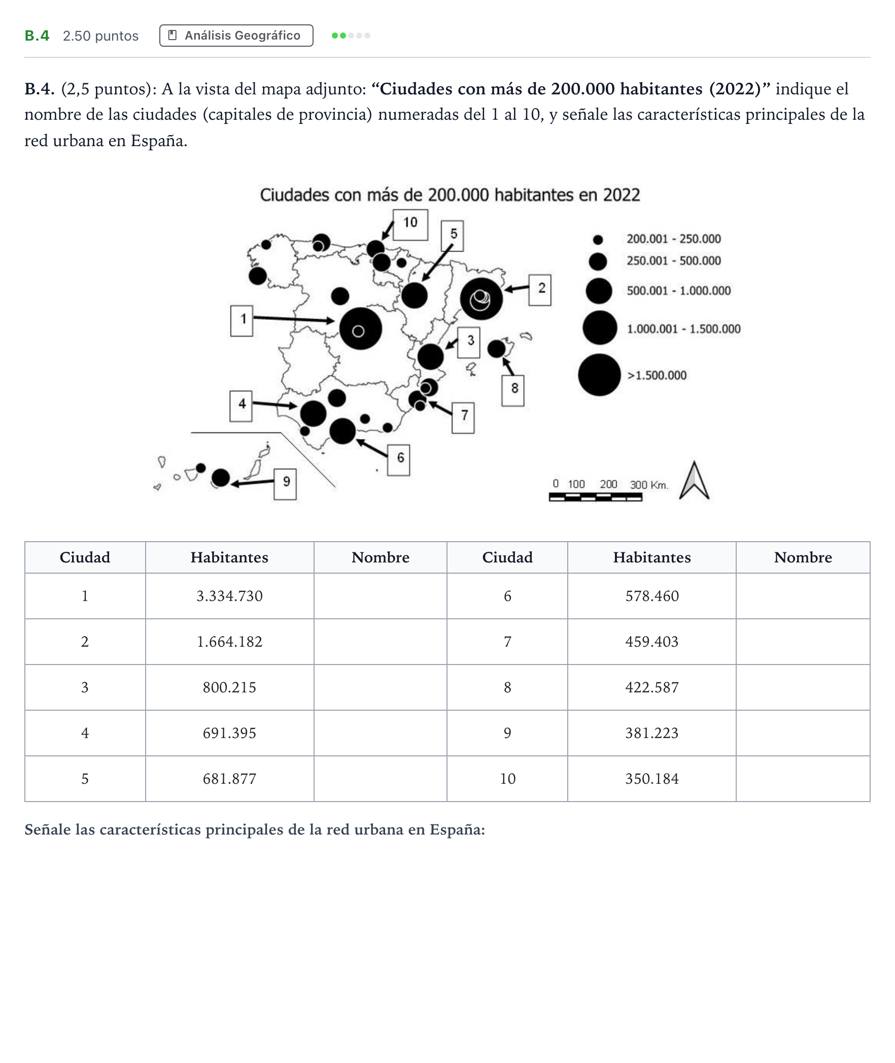 Enunciado: Ejercicio B.4 · Geografía PAU Madrid Ordinaria Coincidencias 2023