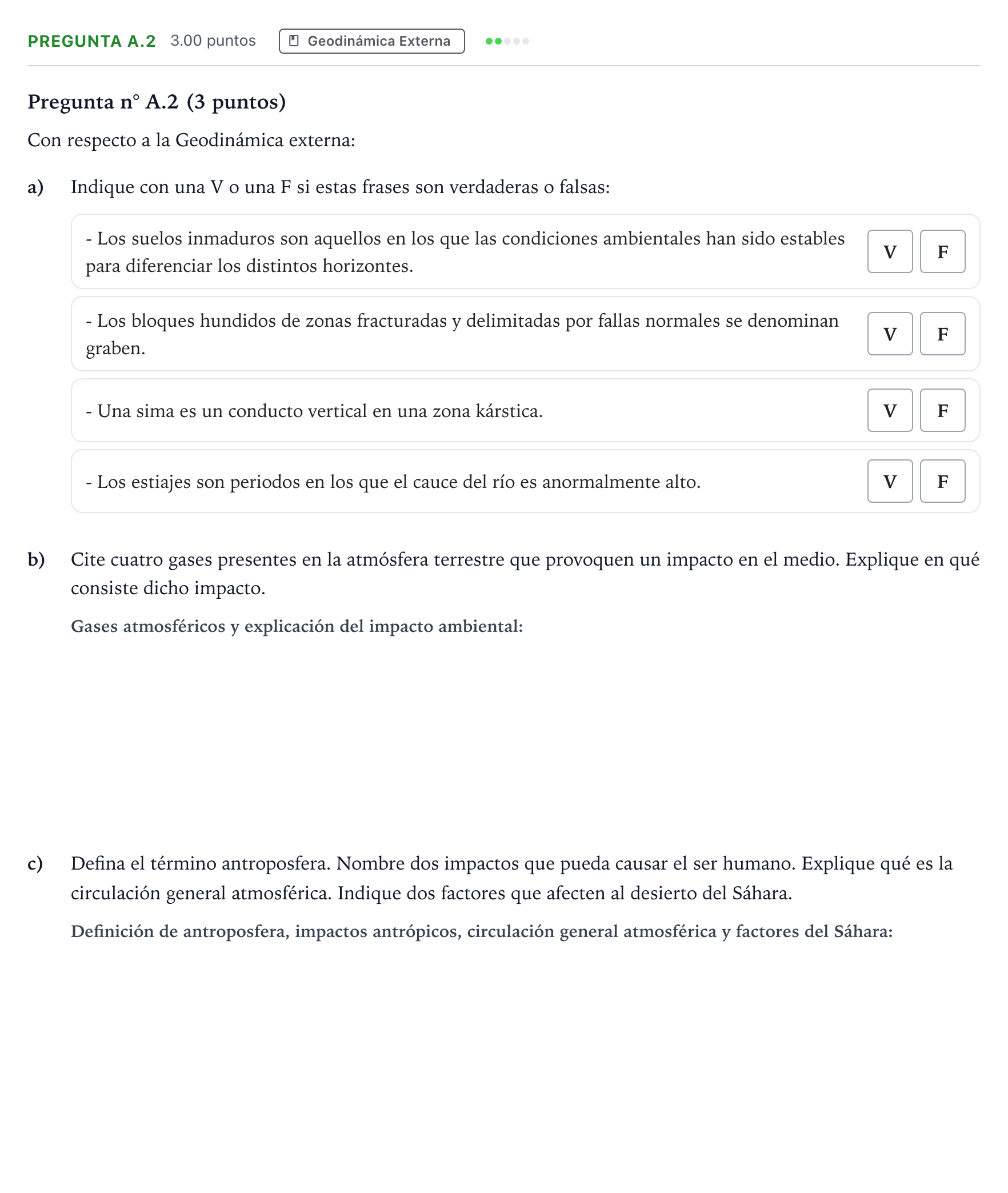 Enunciado: Pregunta A.2 · Geología PAU Madrid Ordinaria 2023
