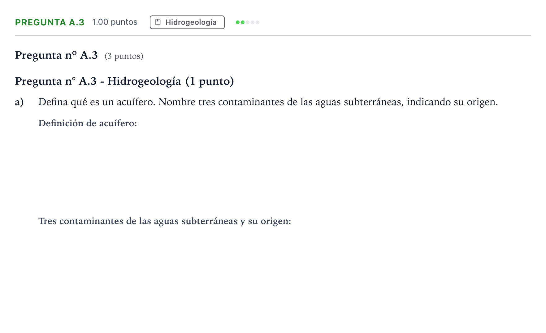 Enunciado: Pregunta A.3 - Hidrogeología · Geología PAU Madrid Ordinaria 2023