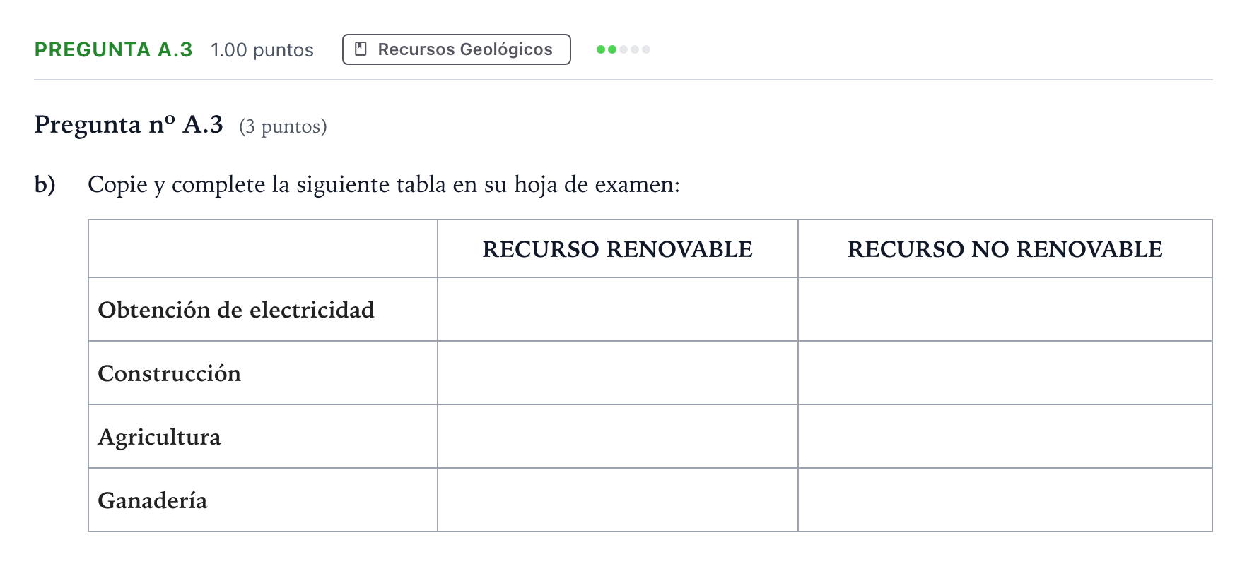 Enunciado: Pregunta A.3 - Recursos Geológicos · Geología PAU Madrid Ordinaria 2023
